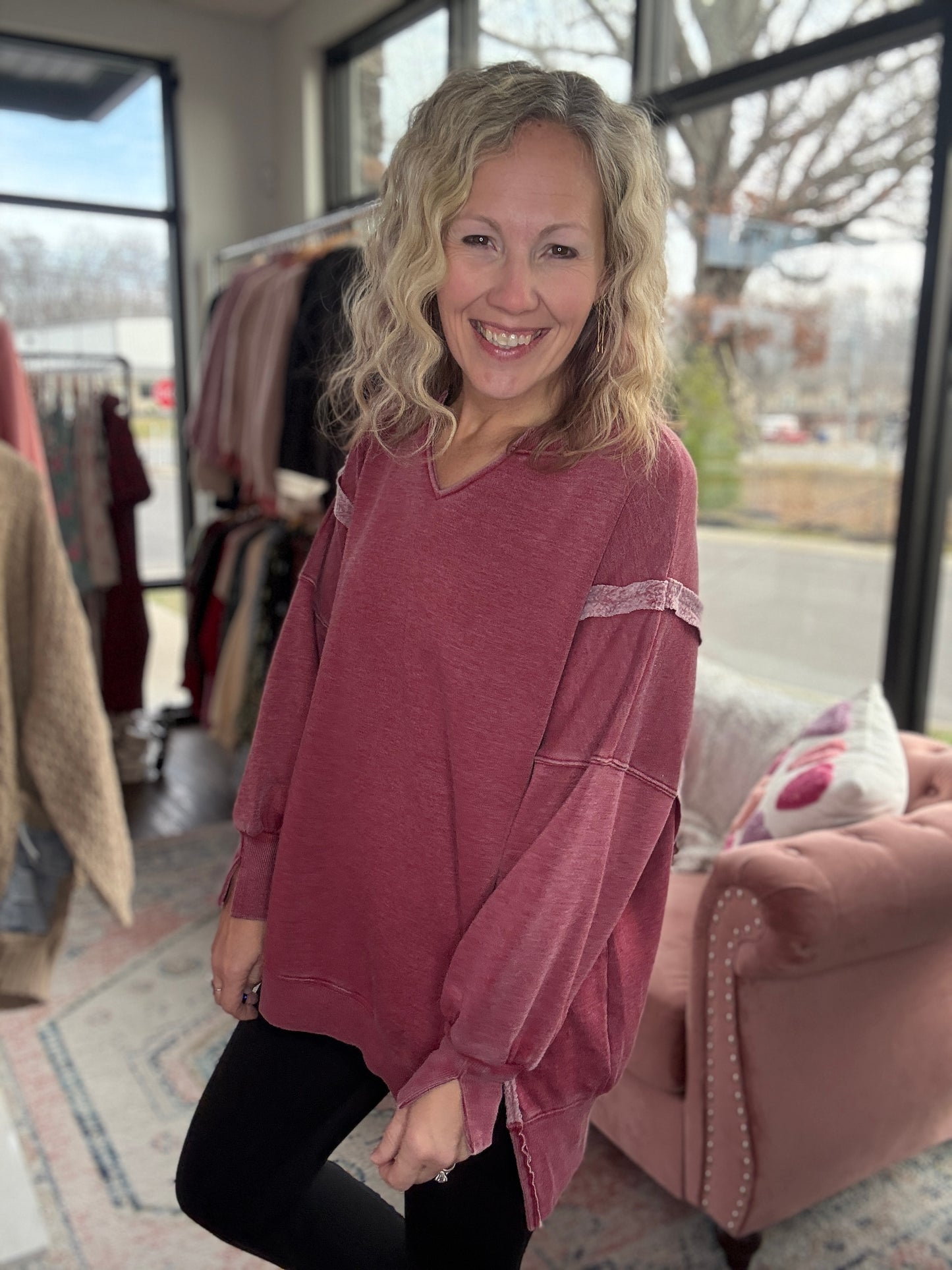 Comfy Cut Crew- Wine