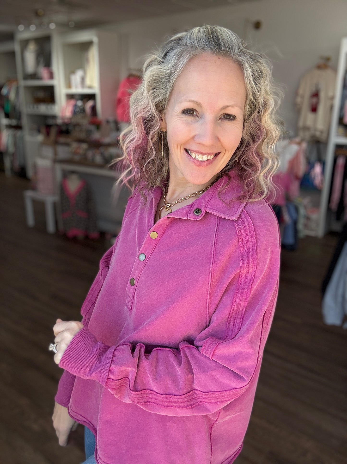 Marley Snap Sweatshirt- Magenta