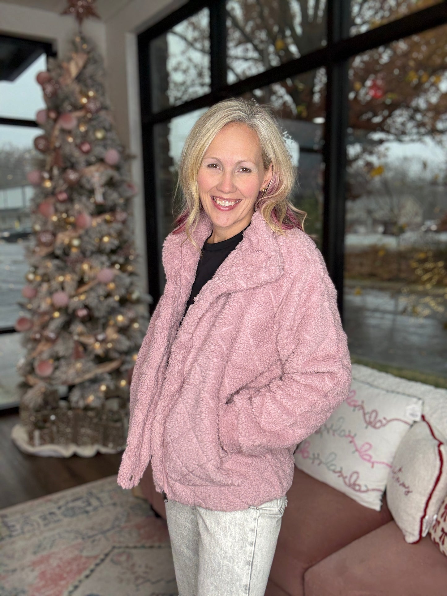 Candie Sherpa Jacket- Mauve
