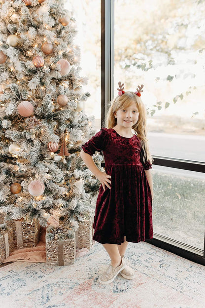 Crushed Cranberry Velvet Dress