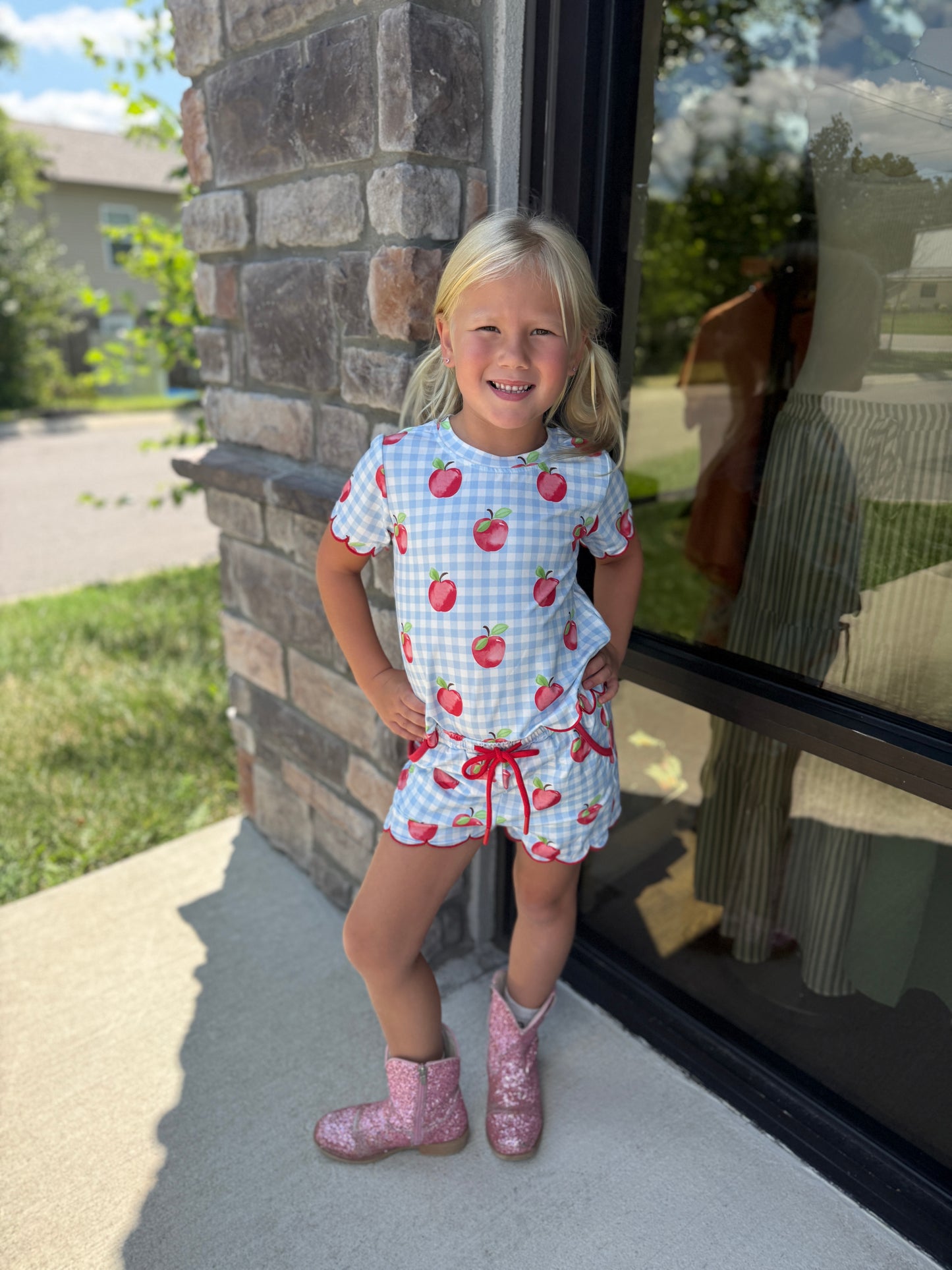 Apple Plaid Girls Scallop Set