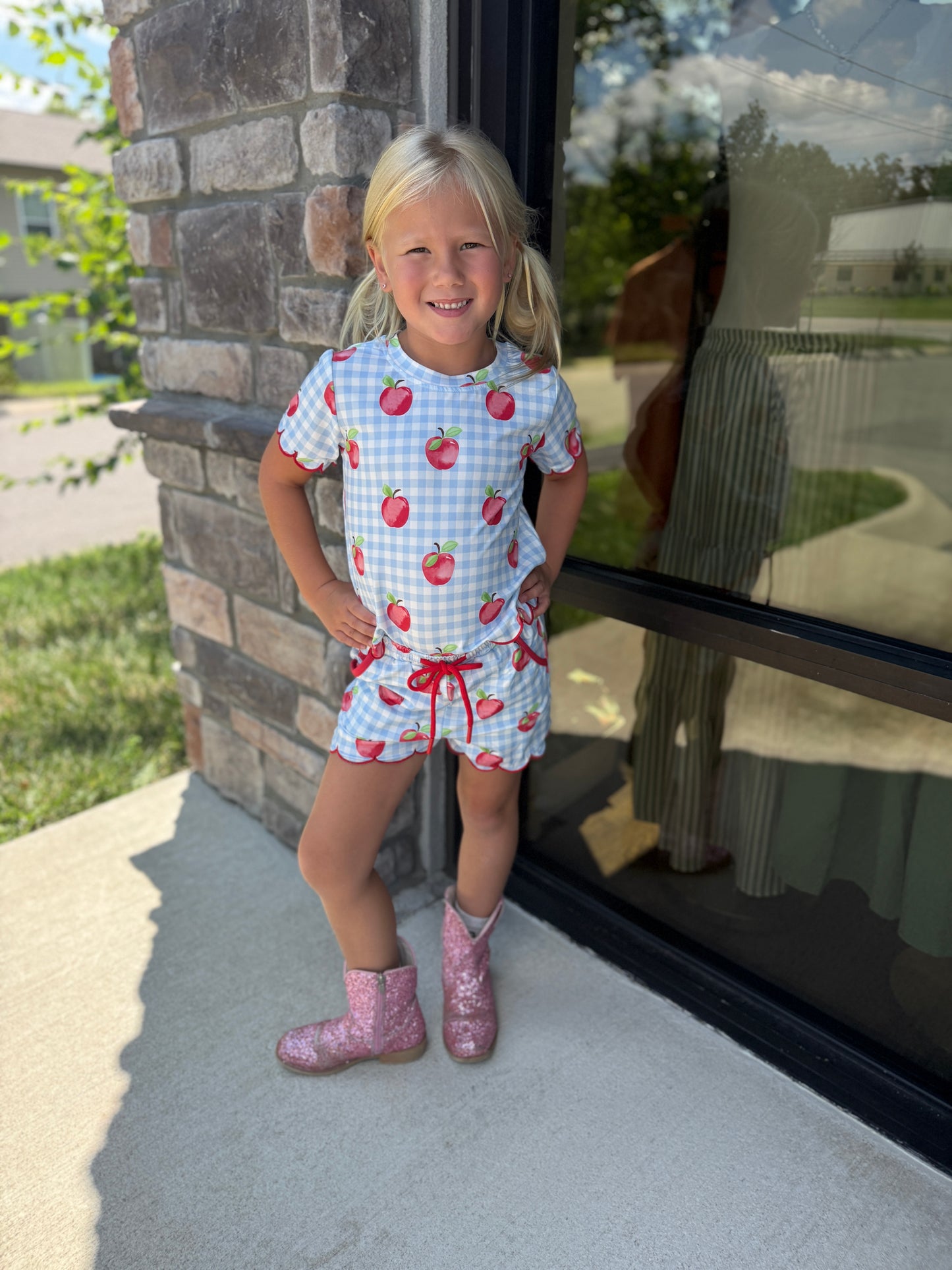 Apple Plaid Girls Scallop Set