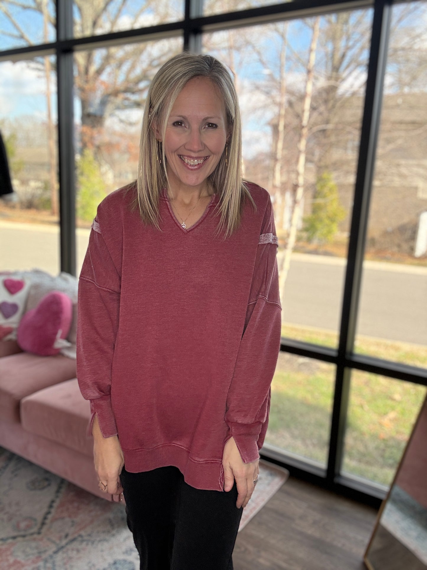 Comfy Cut Crew- Wine