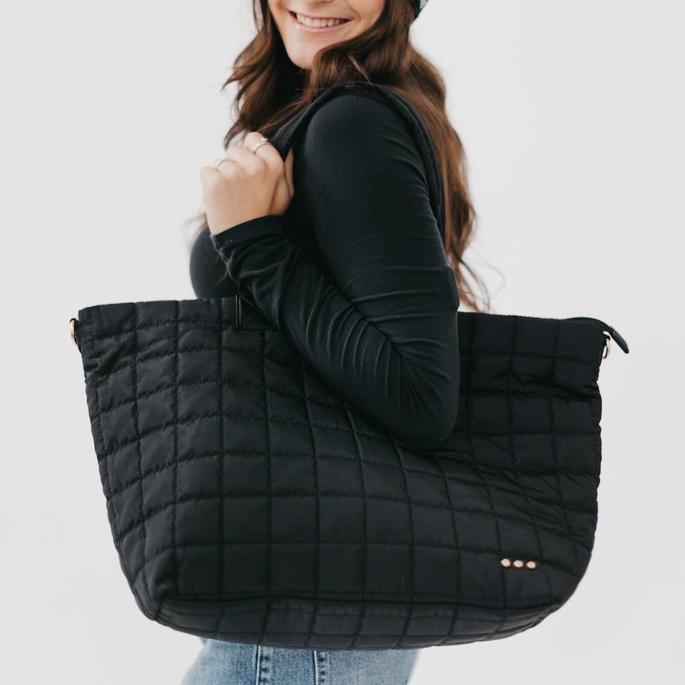 Quilted Tote Bag: Black