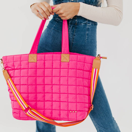 Quilted Tote Bag: Hot Pink