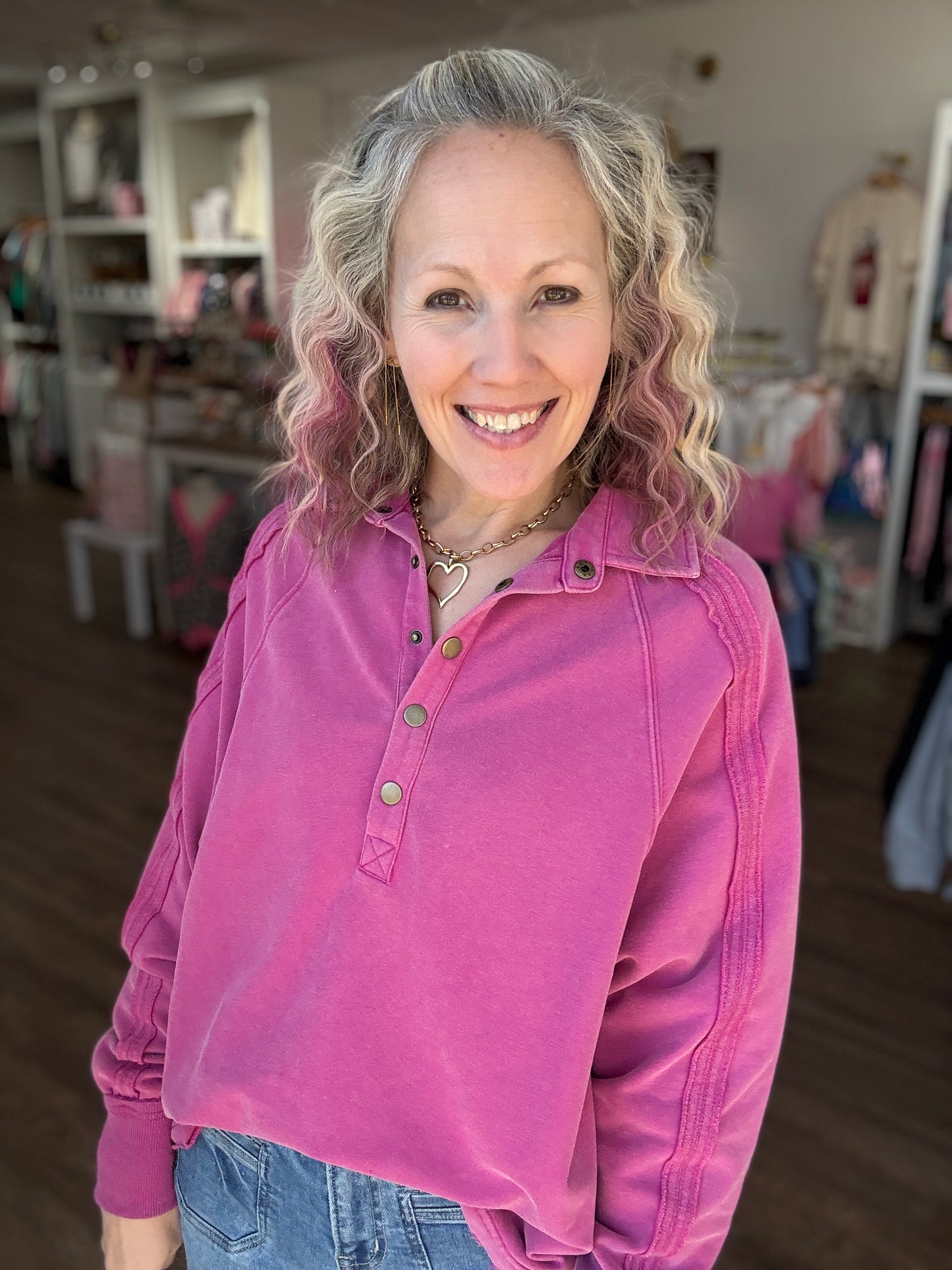 Marley Snap Sweatshirt- Magenta