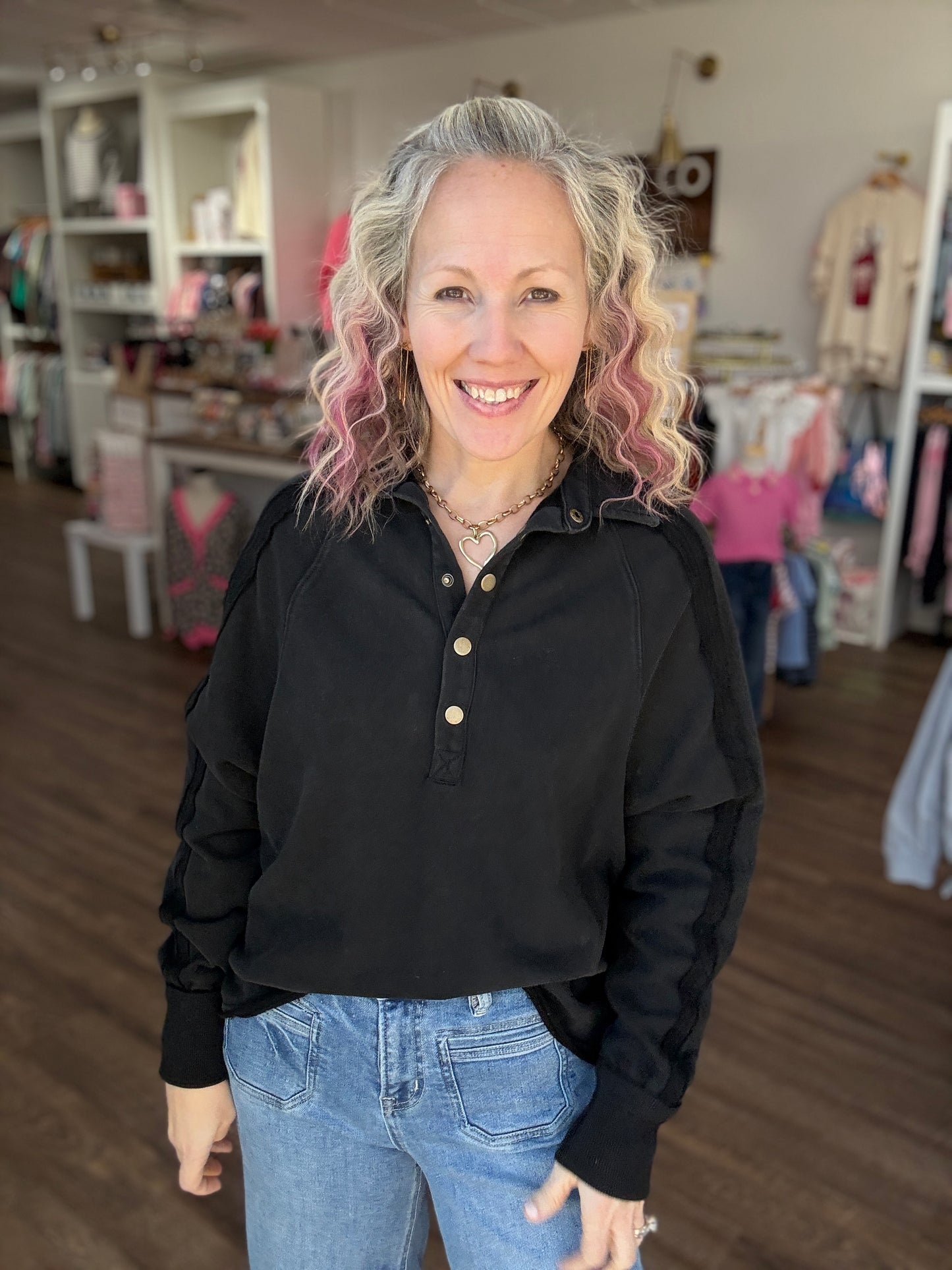 Marley Snap Sweatshirt- Black