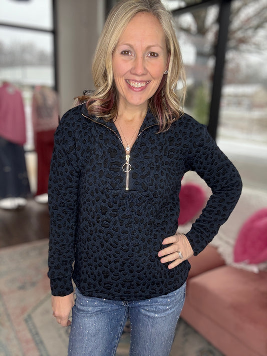 Navy Cheetah Zip Up