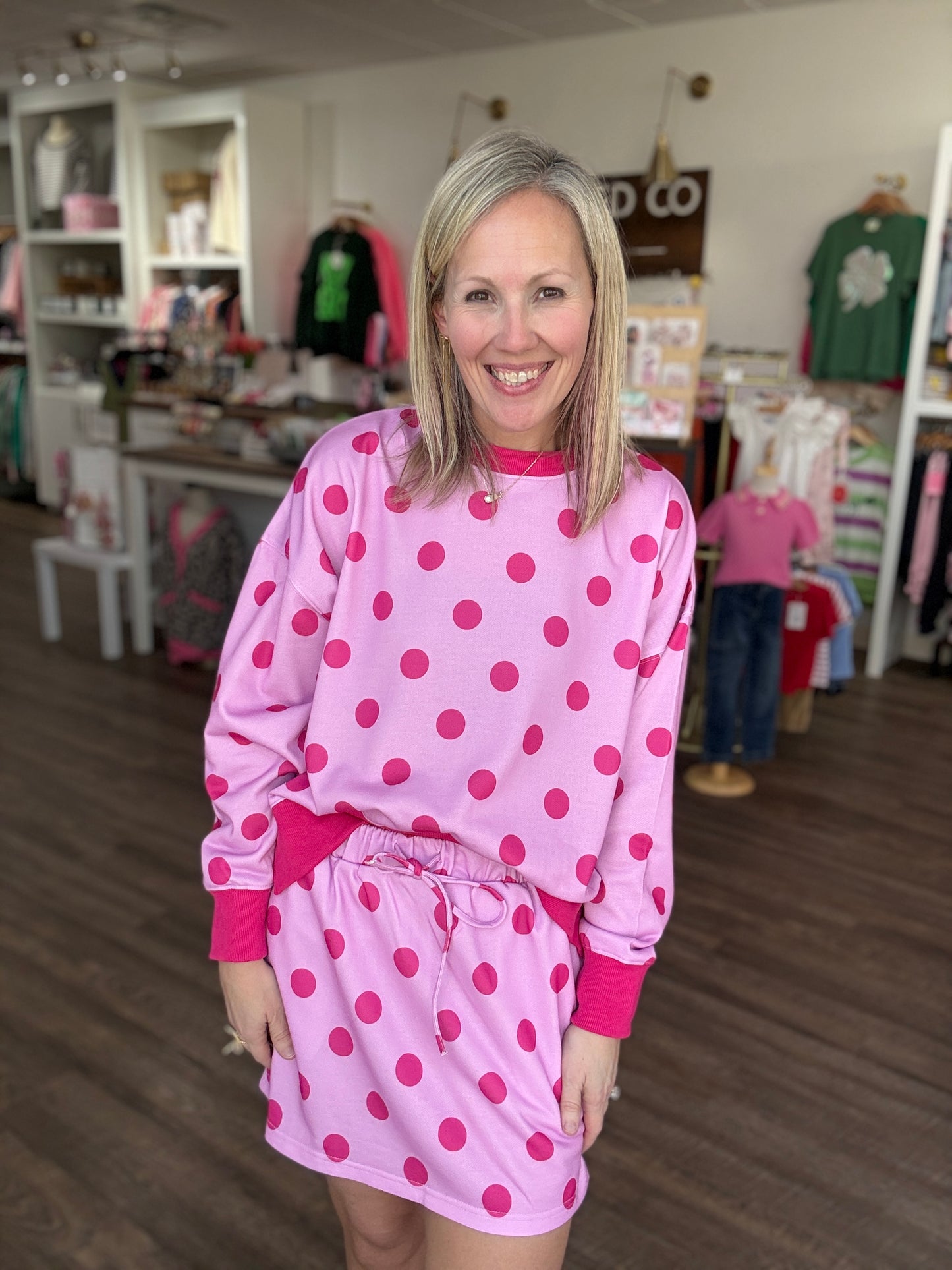 Throw On & Go Skort Set-Pink Polka Dot