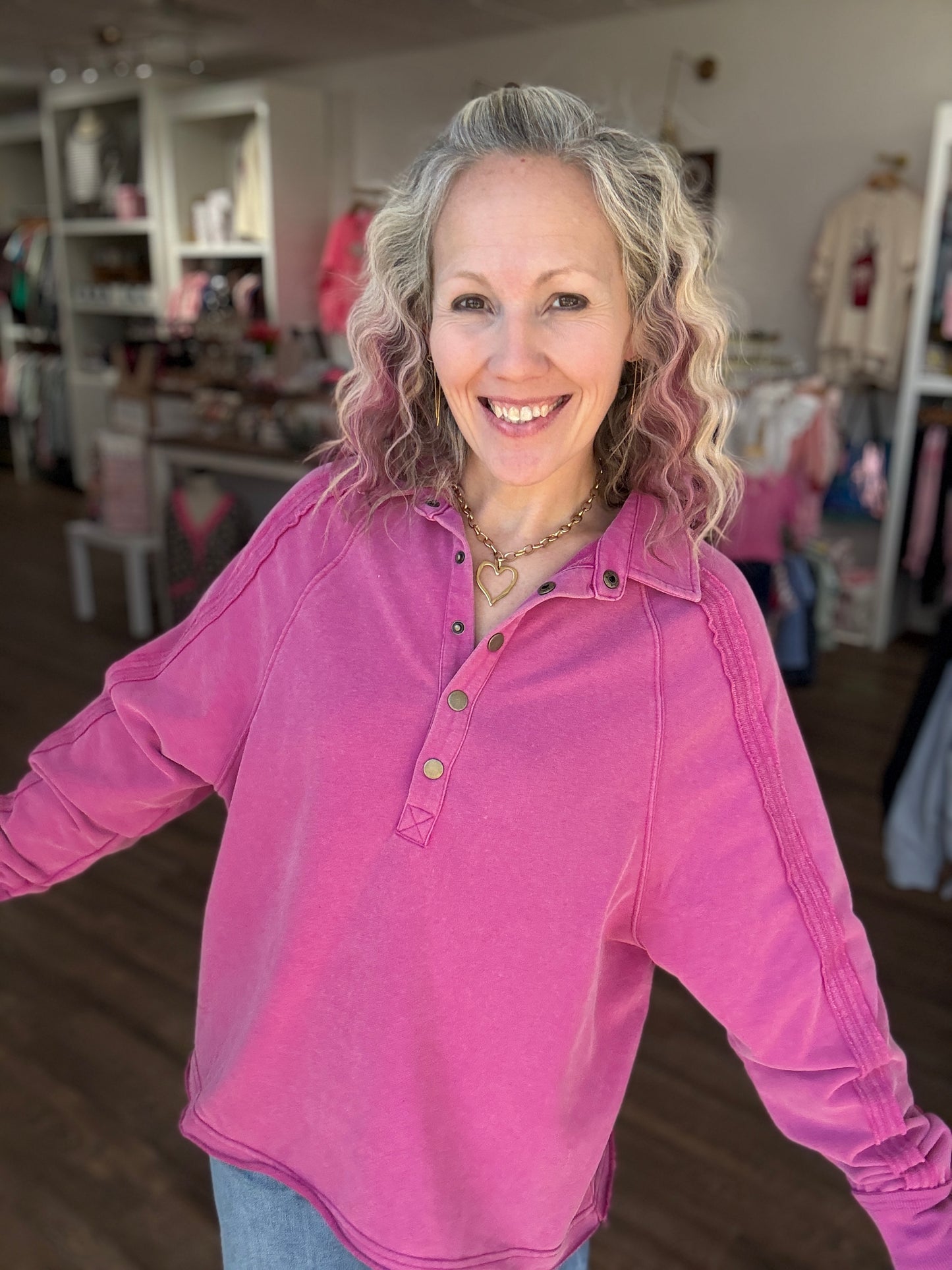 Marley Snap Sweatshirt- Magenta