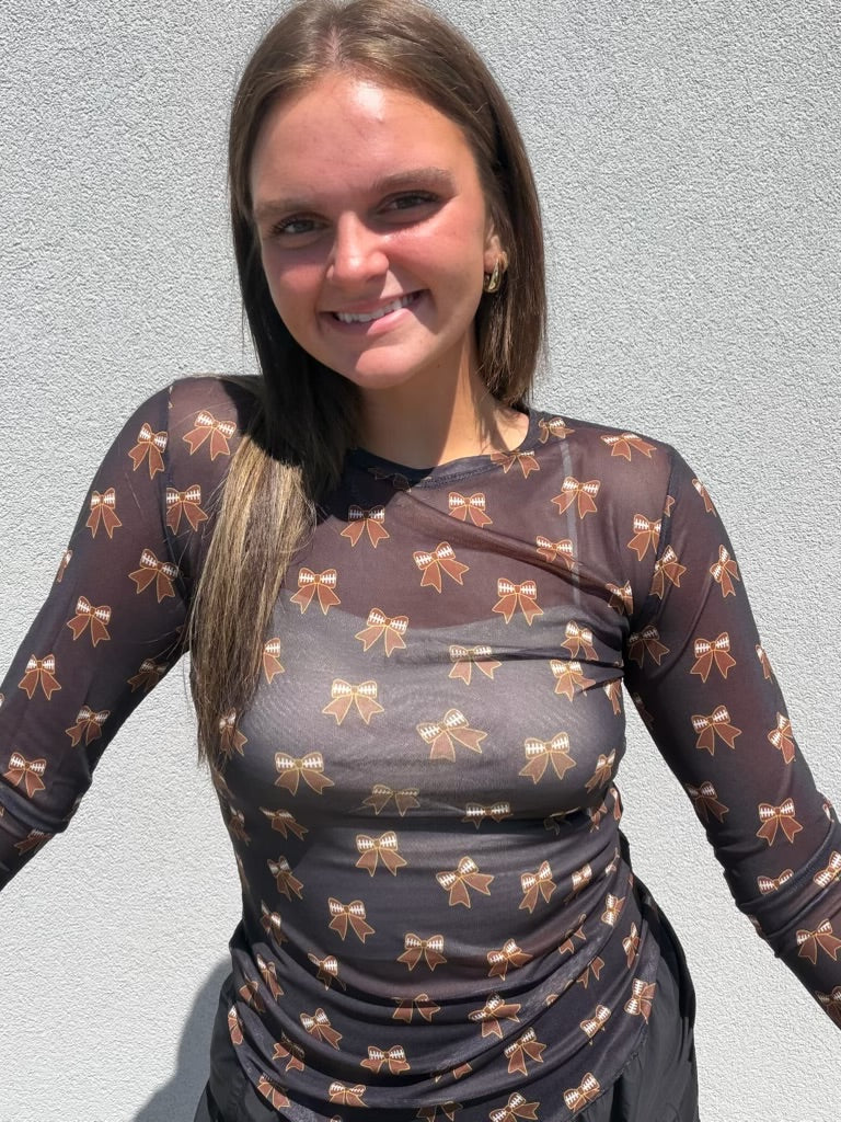 Football & Bows Mesh Top