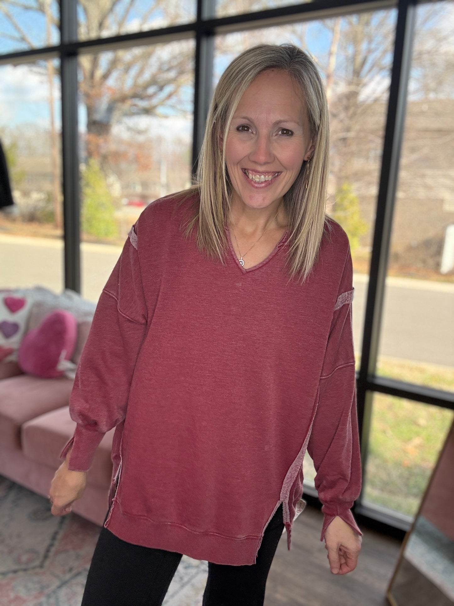 Comfy Cut Crew- Wine