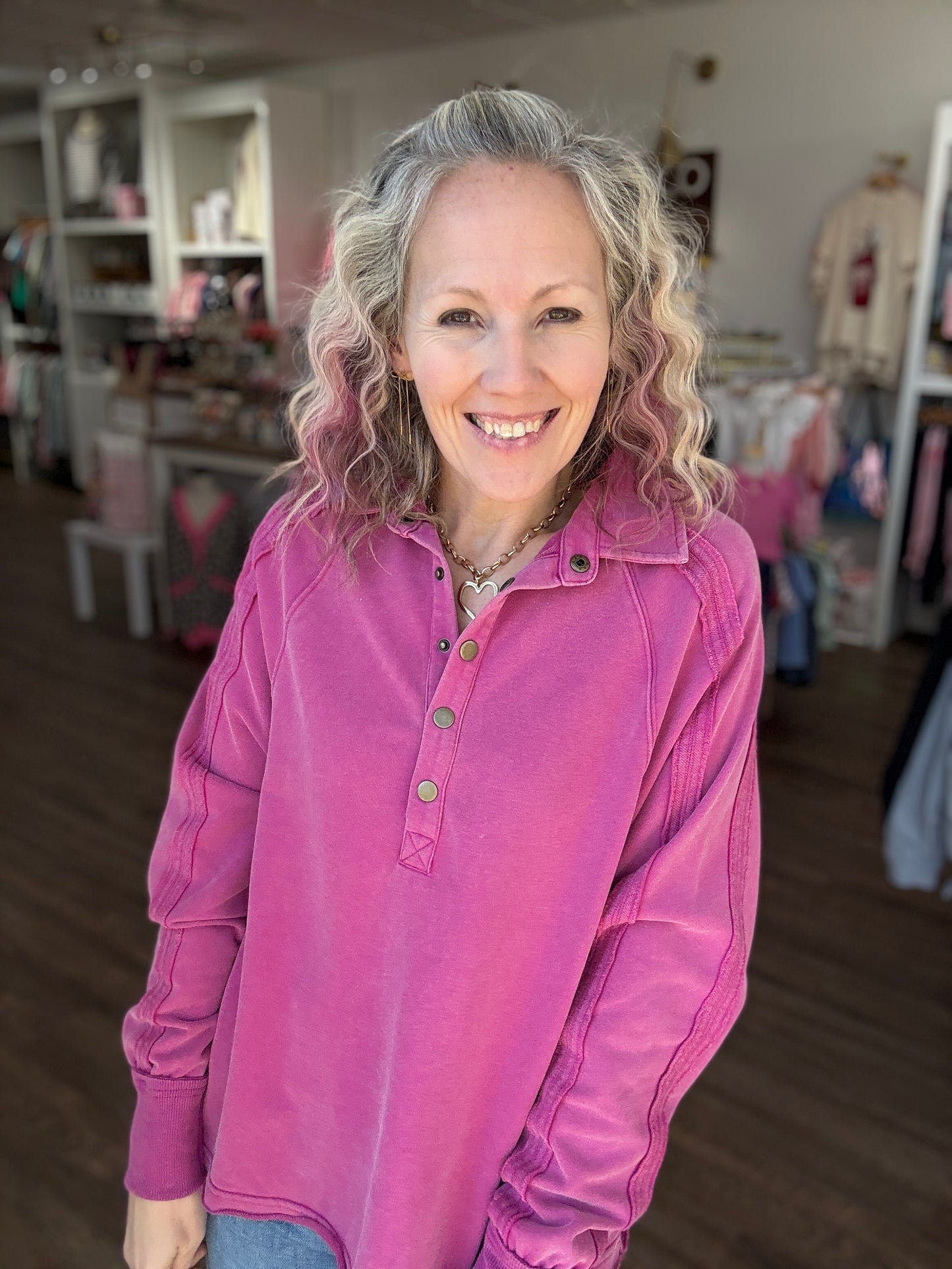 Marley Snap Sweatshirt- Magenta