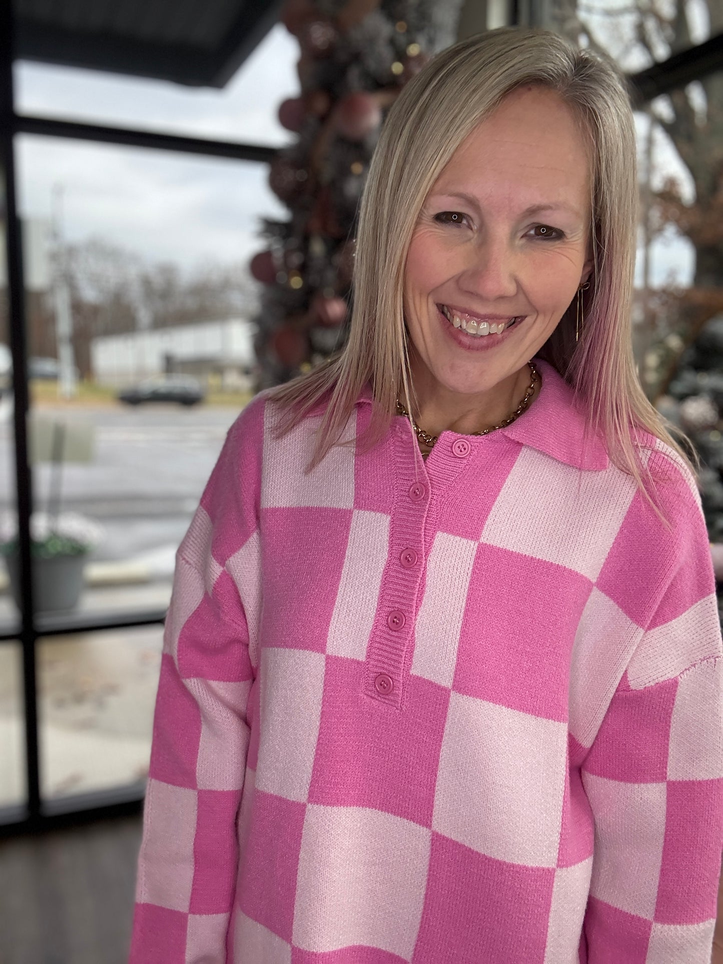 Pink Checkmate Sweater
