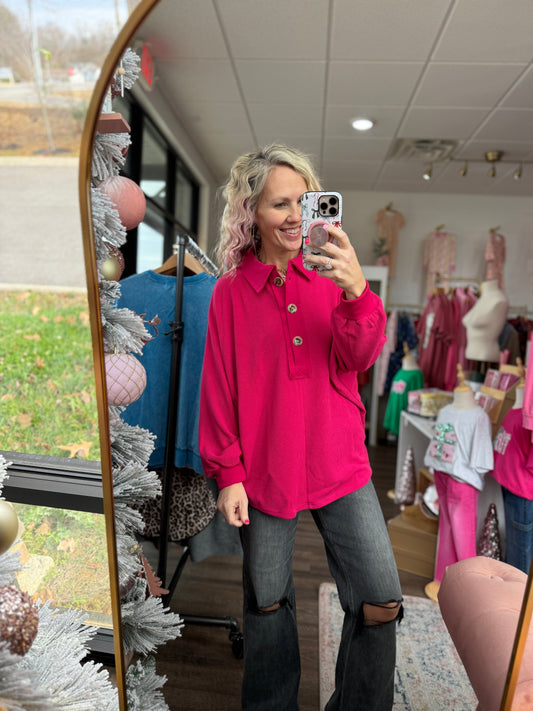 Poppy Pink Button Top
