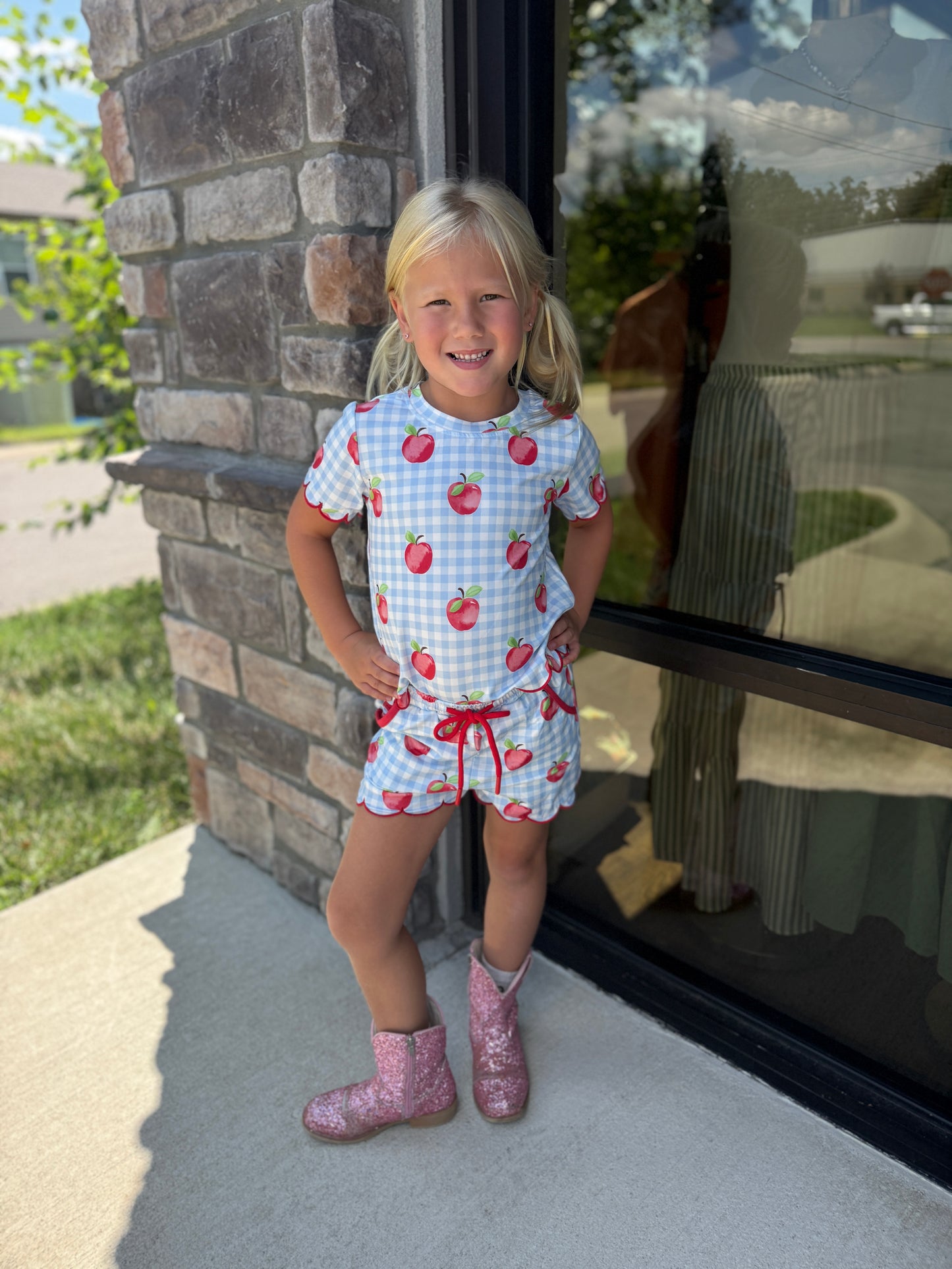 Apple Plaid Girls Scallop Set