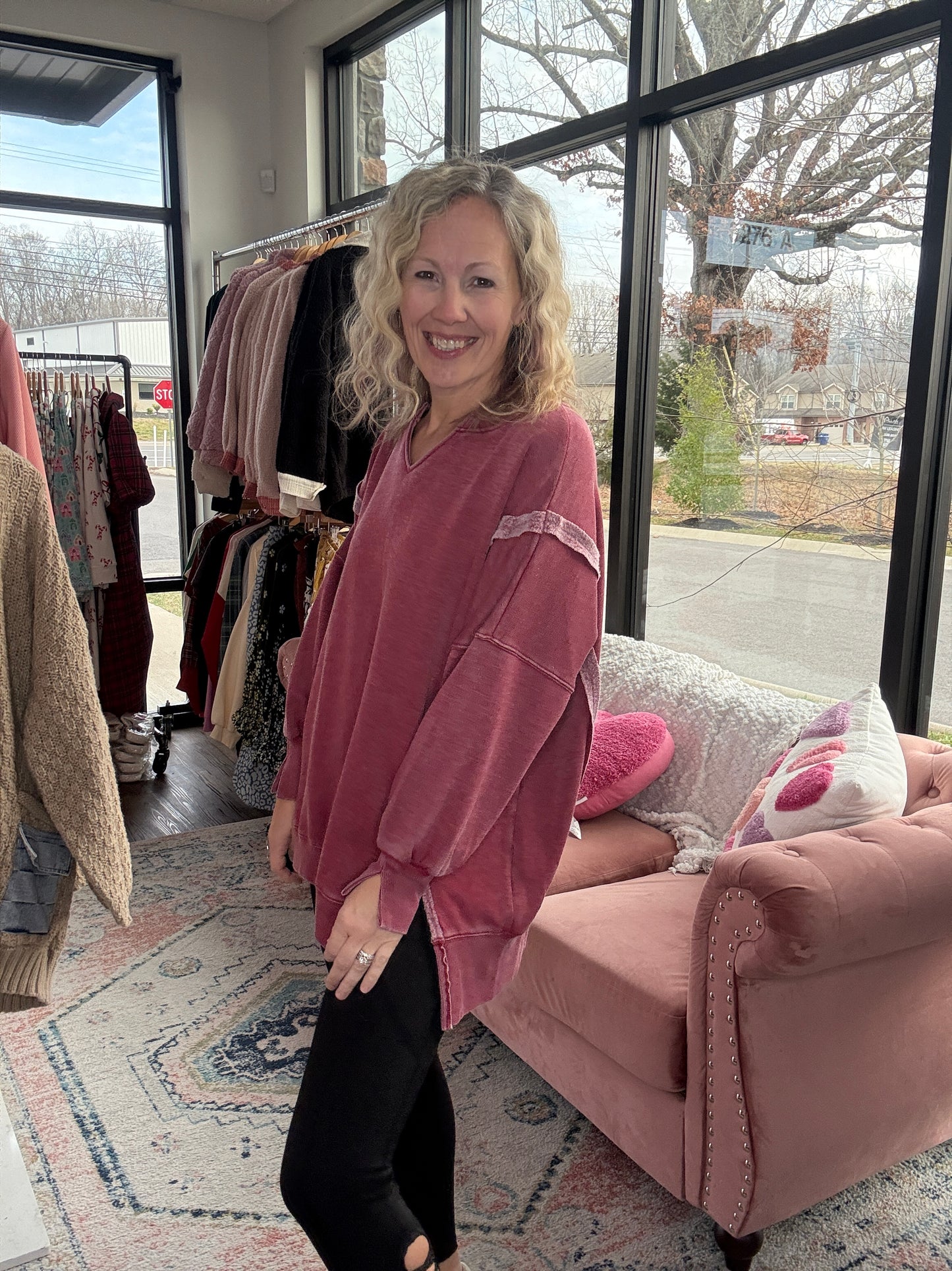 Comfy Cut Crew- Wine