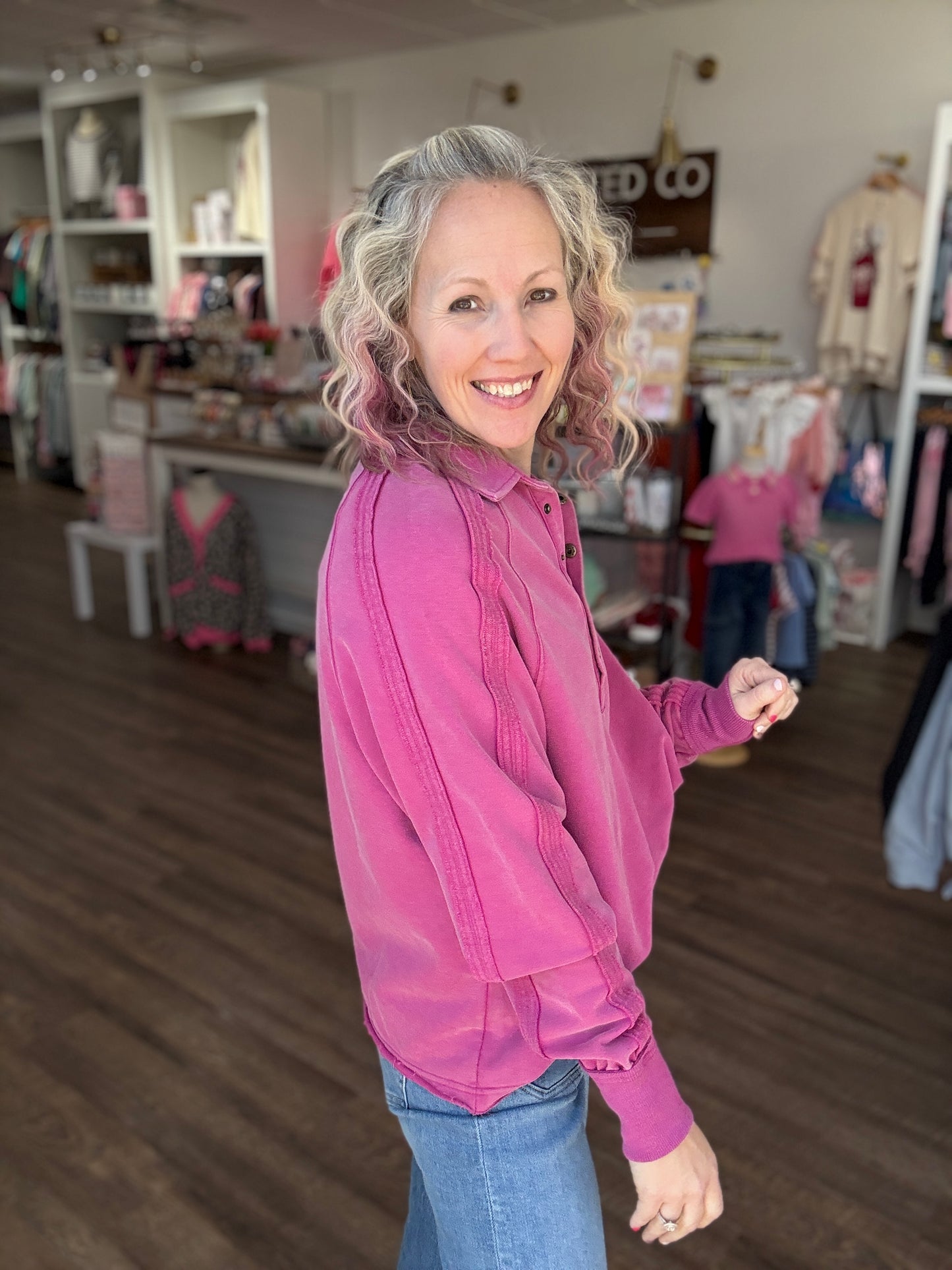 Marley Snap Sweatshirt- Magenta