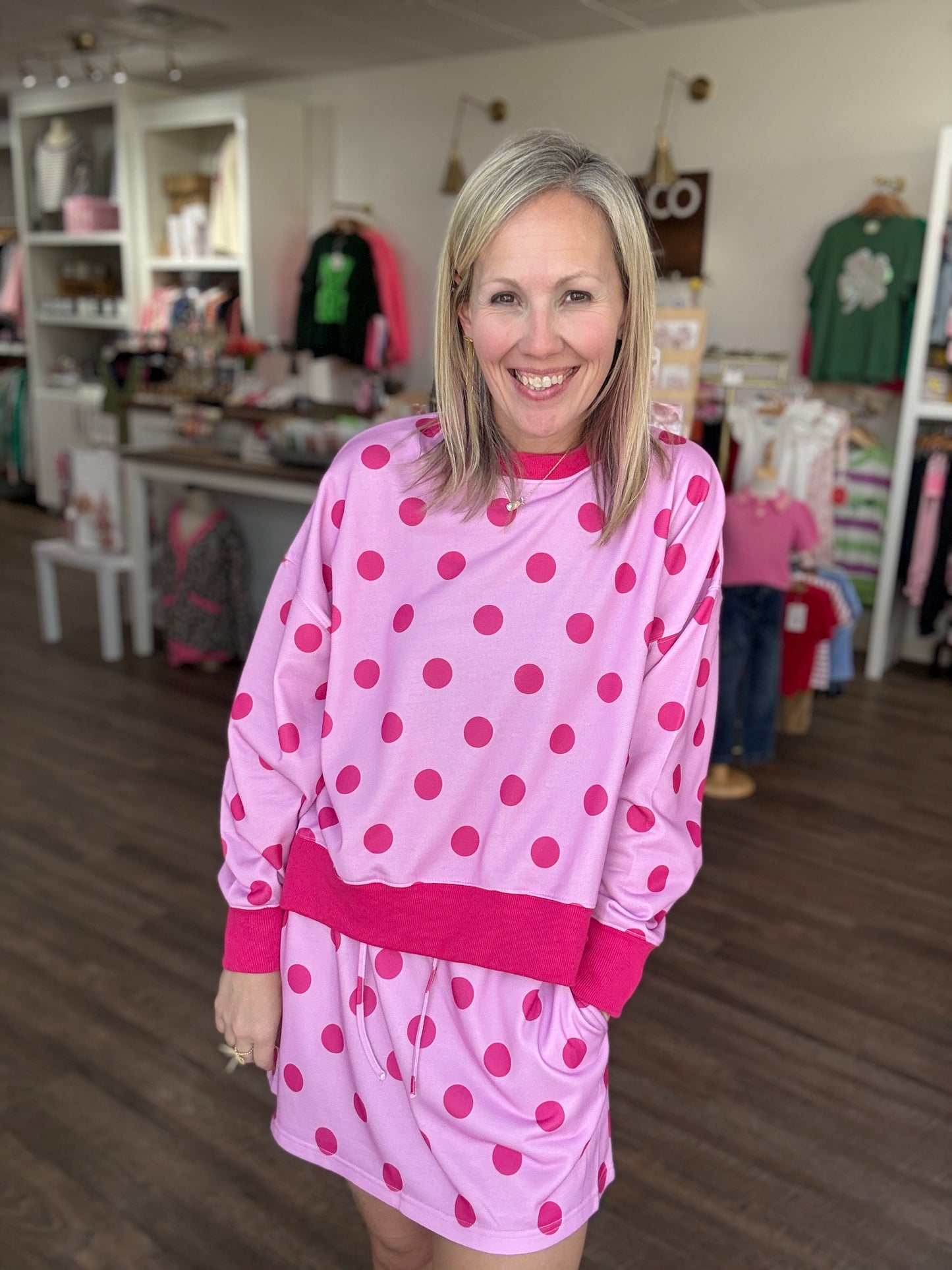 Throw On & Go Skort Set-Pink Polka Dot