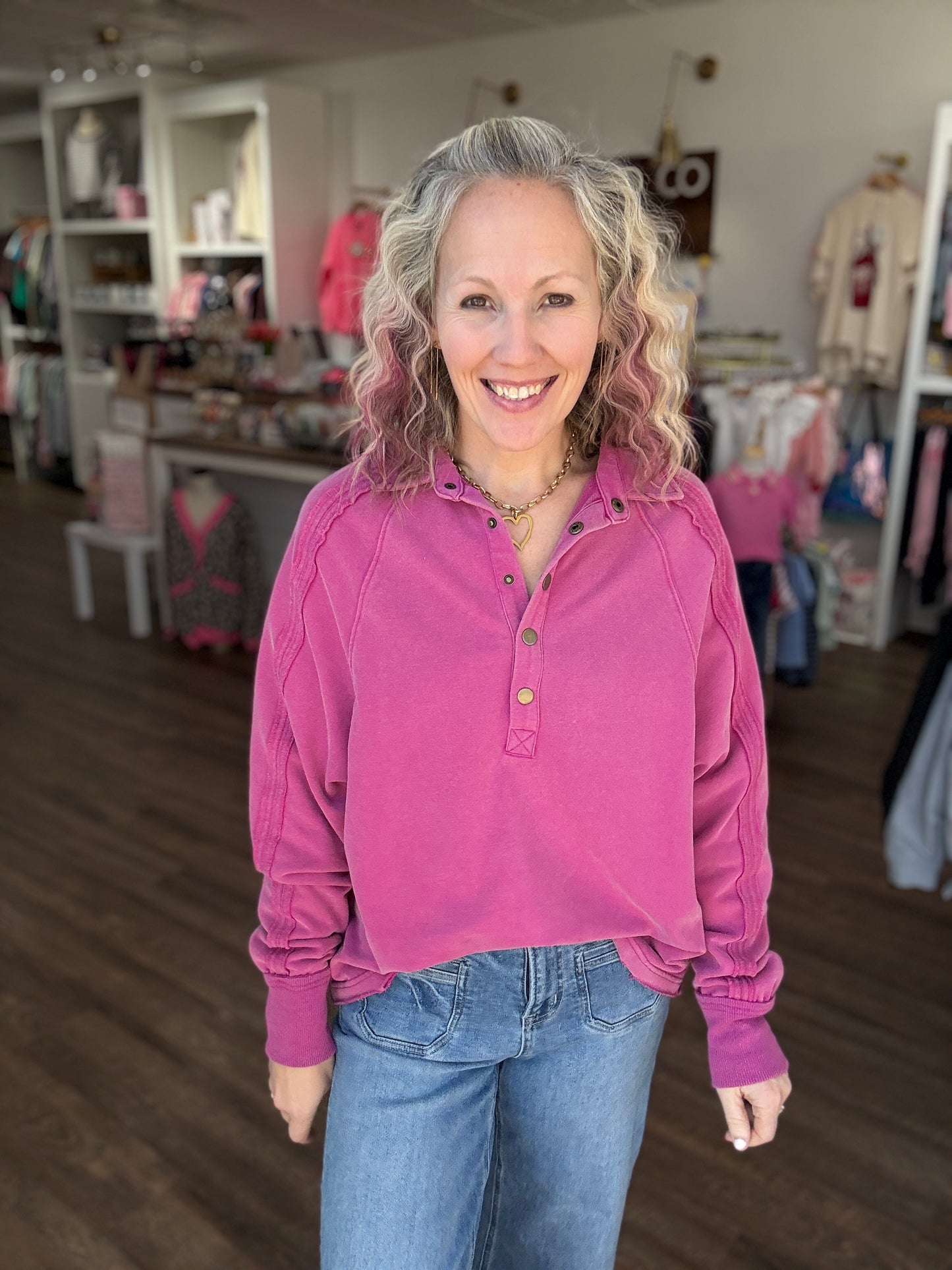 Marley Snap Sweatshirt- Magenta