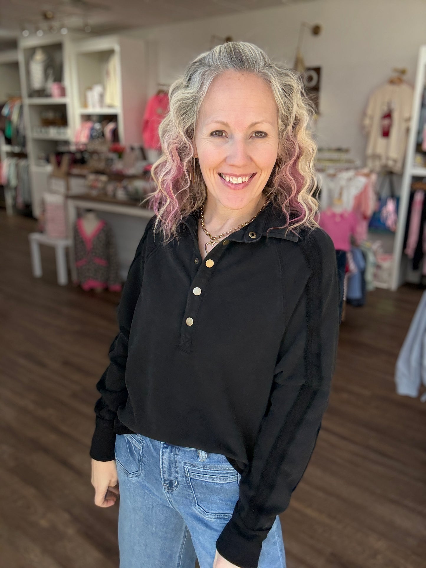 Marley Snap Sweatshirt- Black