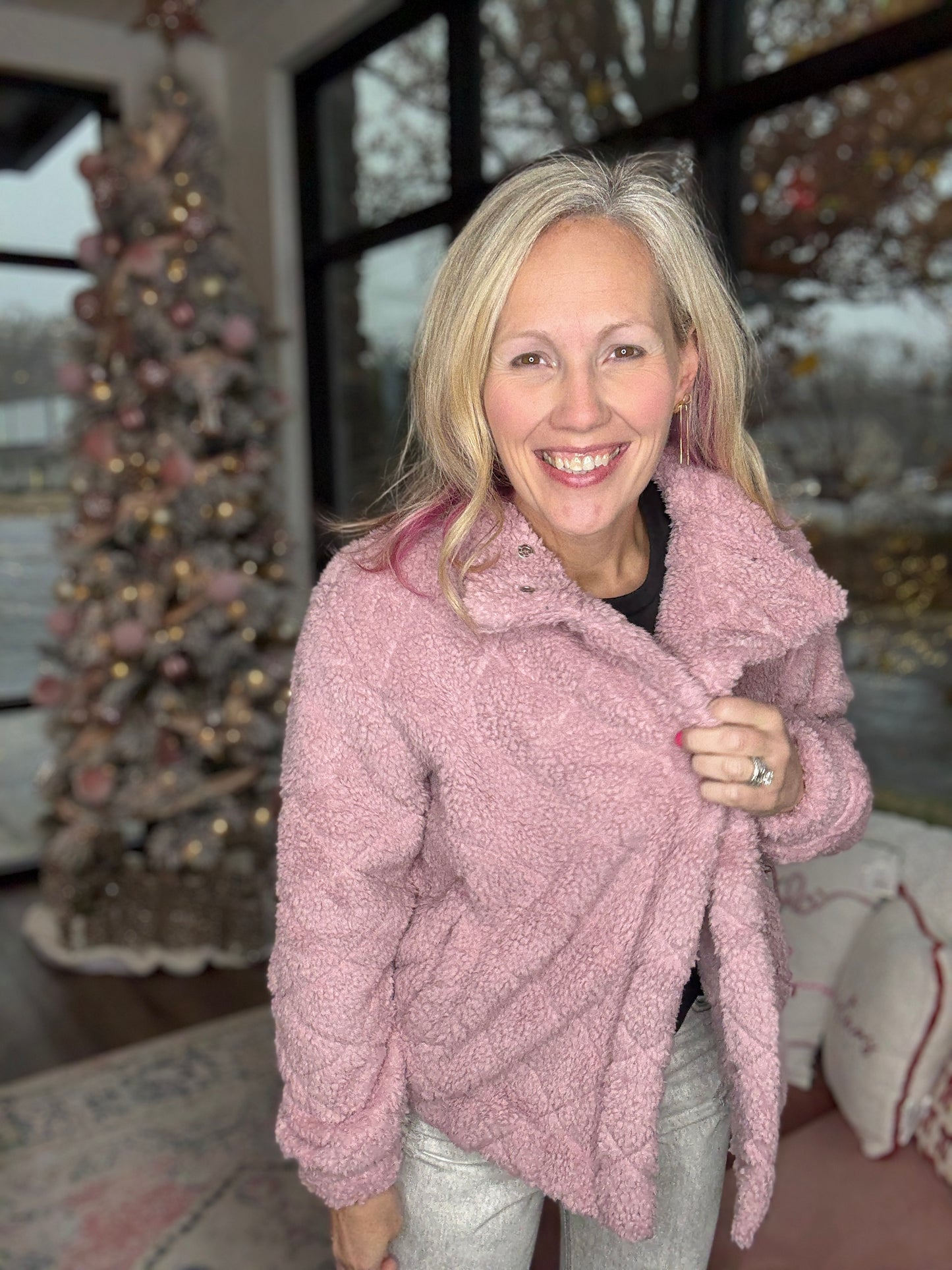 Candie Sherpa Jacket- Mauve