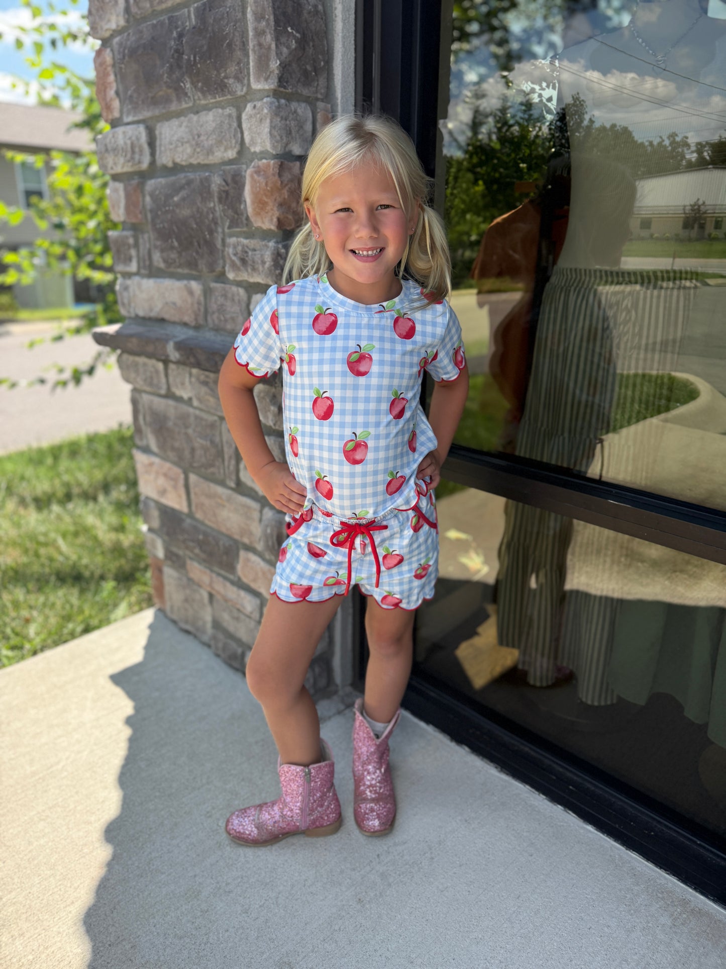Apple Plaid Girls Scallop Set