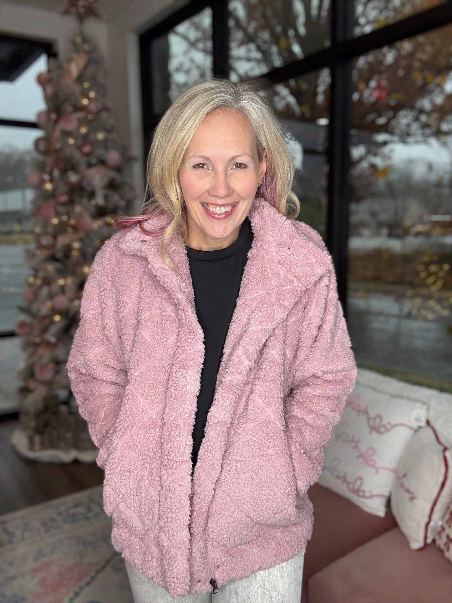 Candie Sherpa Jacket- Mauve