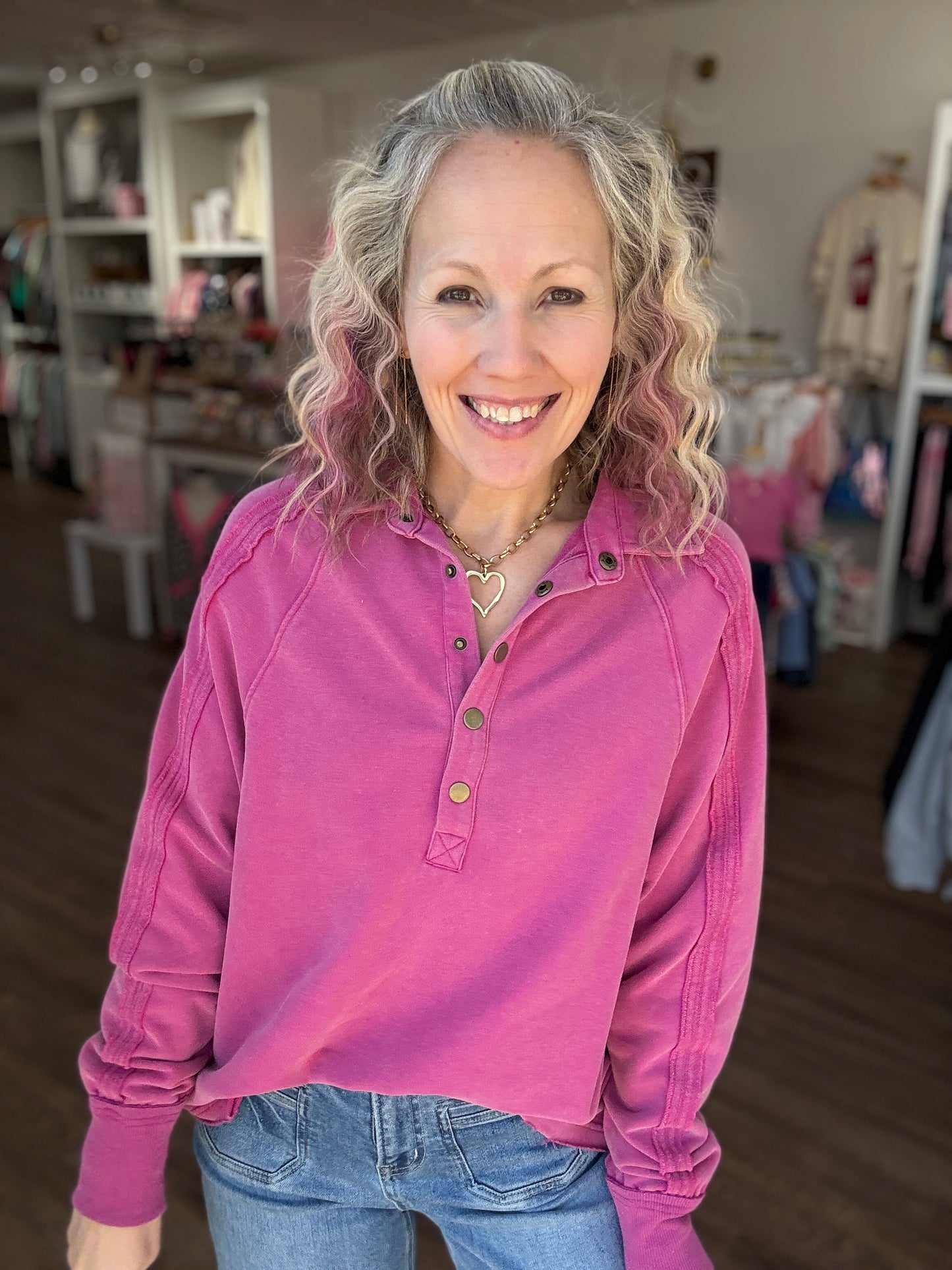 Marley Snap Sweatshirt- Magenta