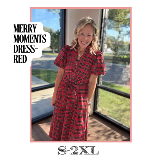 Merry Moments Plaid Dress- Red