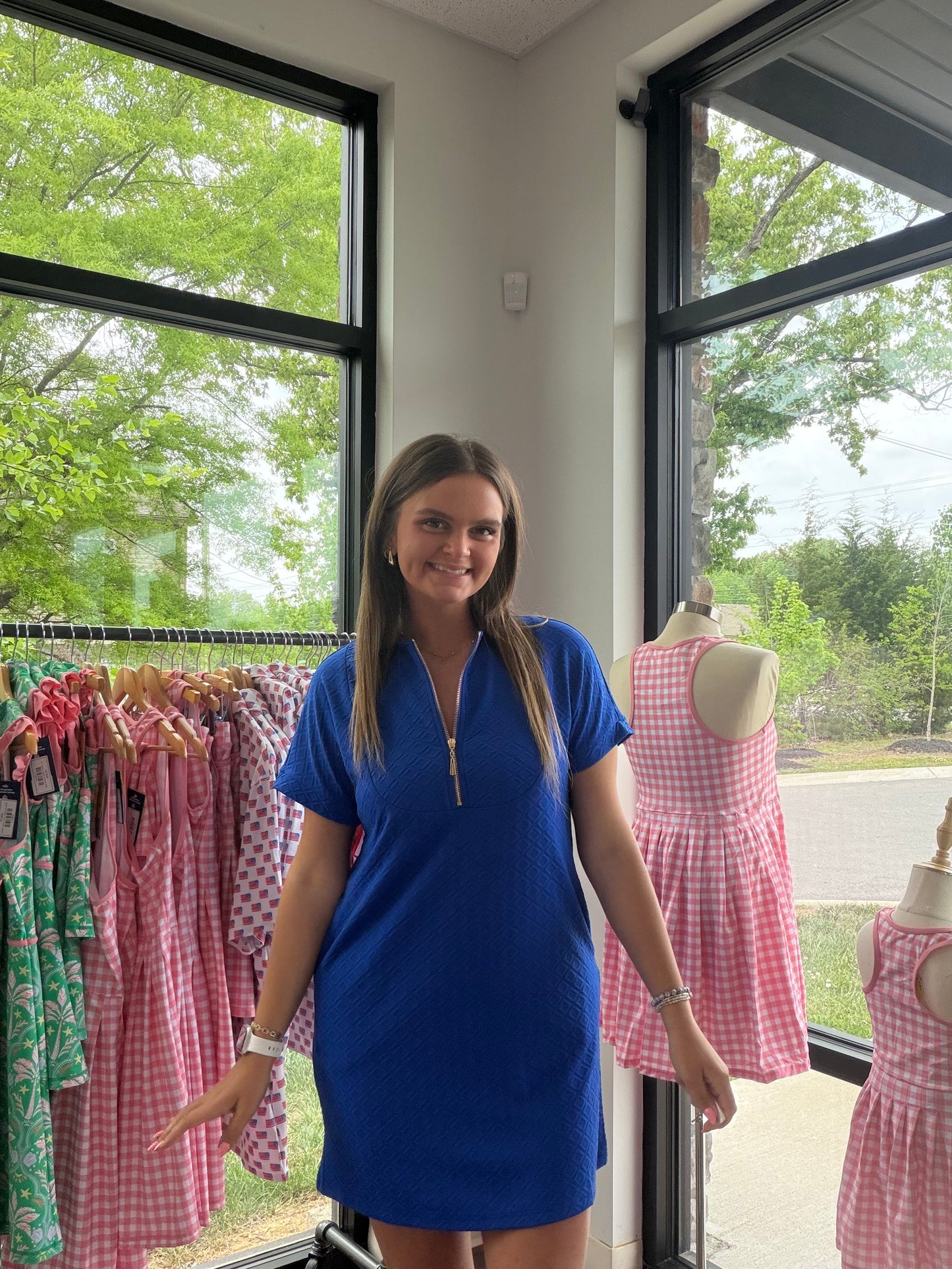 Zip into Color Dress- Blue