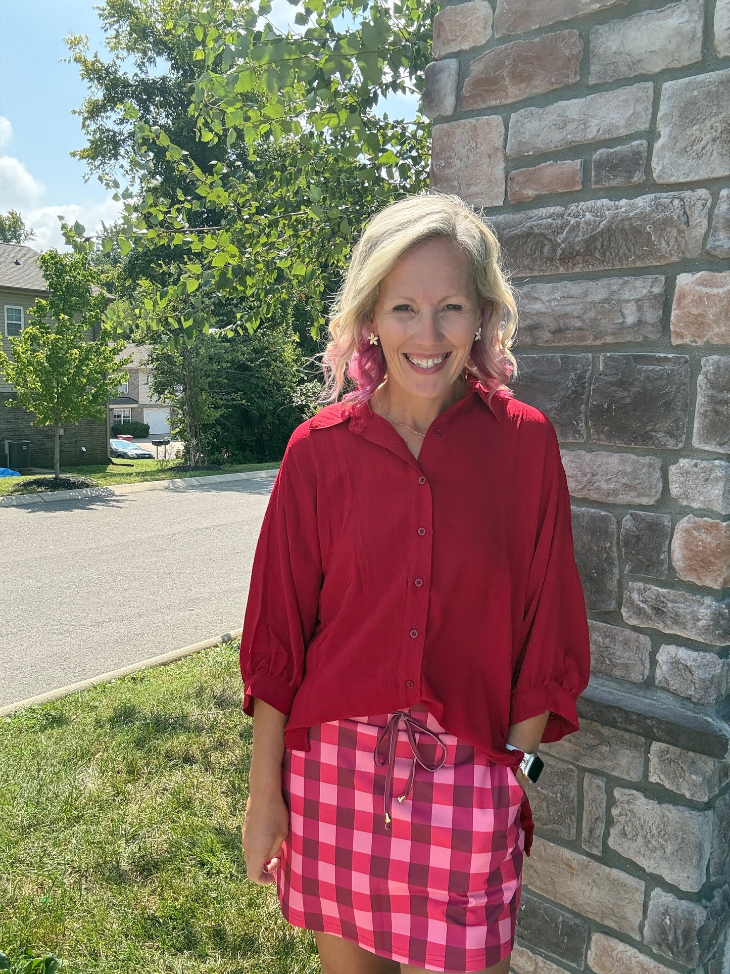 Sutton Button Up Top- Burgundy