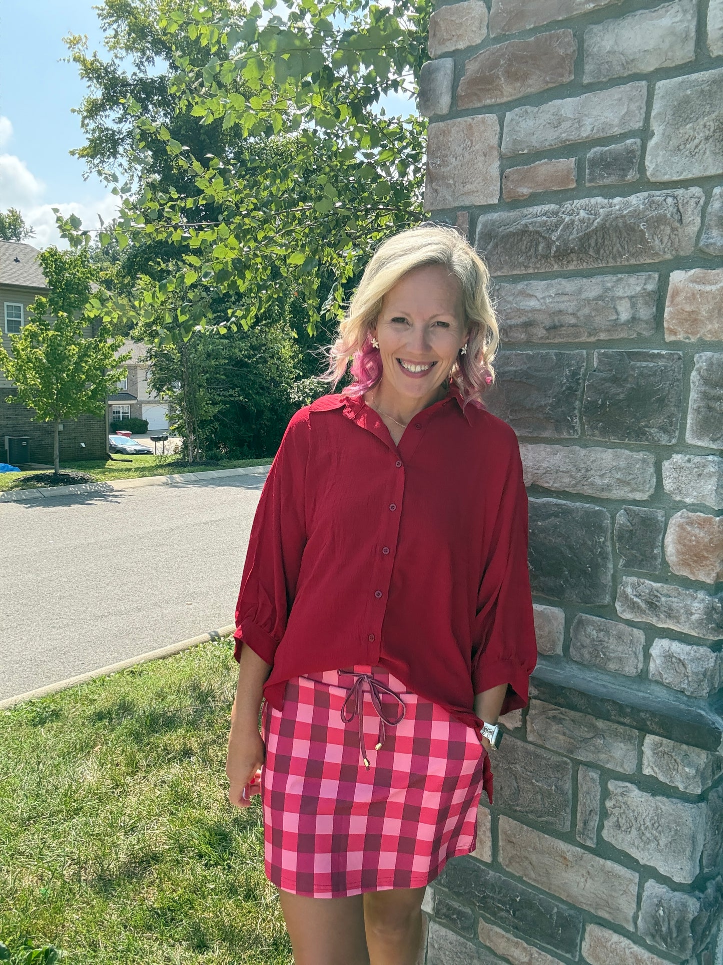 Sutton Button Up Top- Burgundy