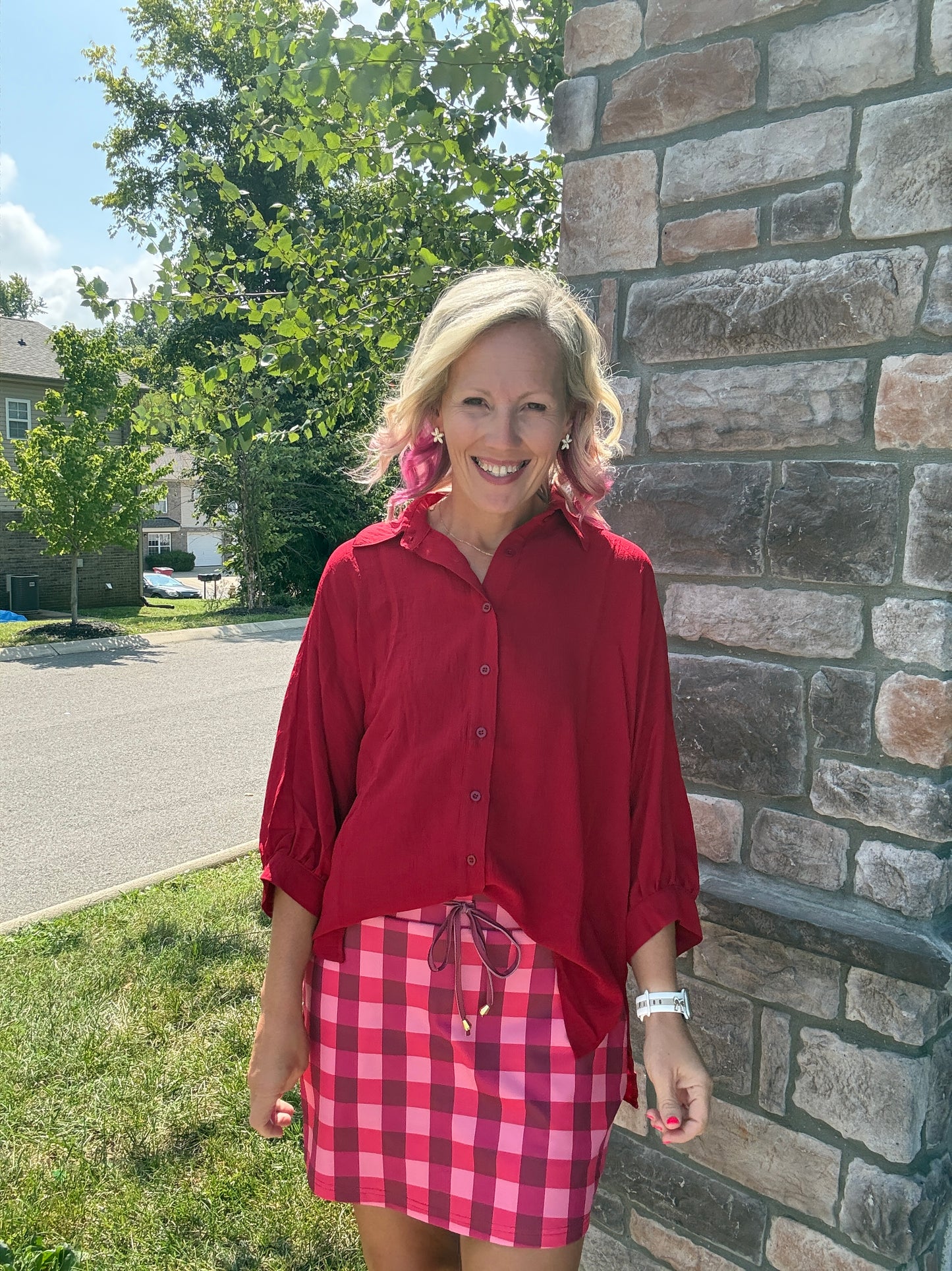Sutton Button Up Top- Burgundy