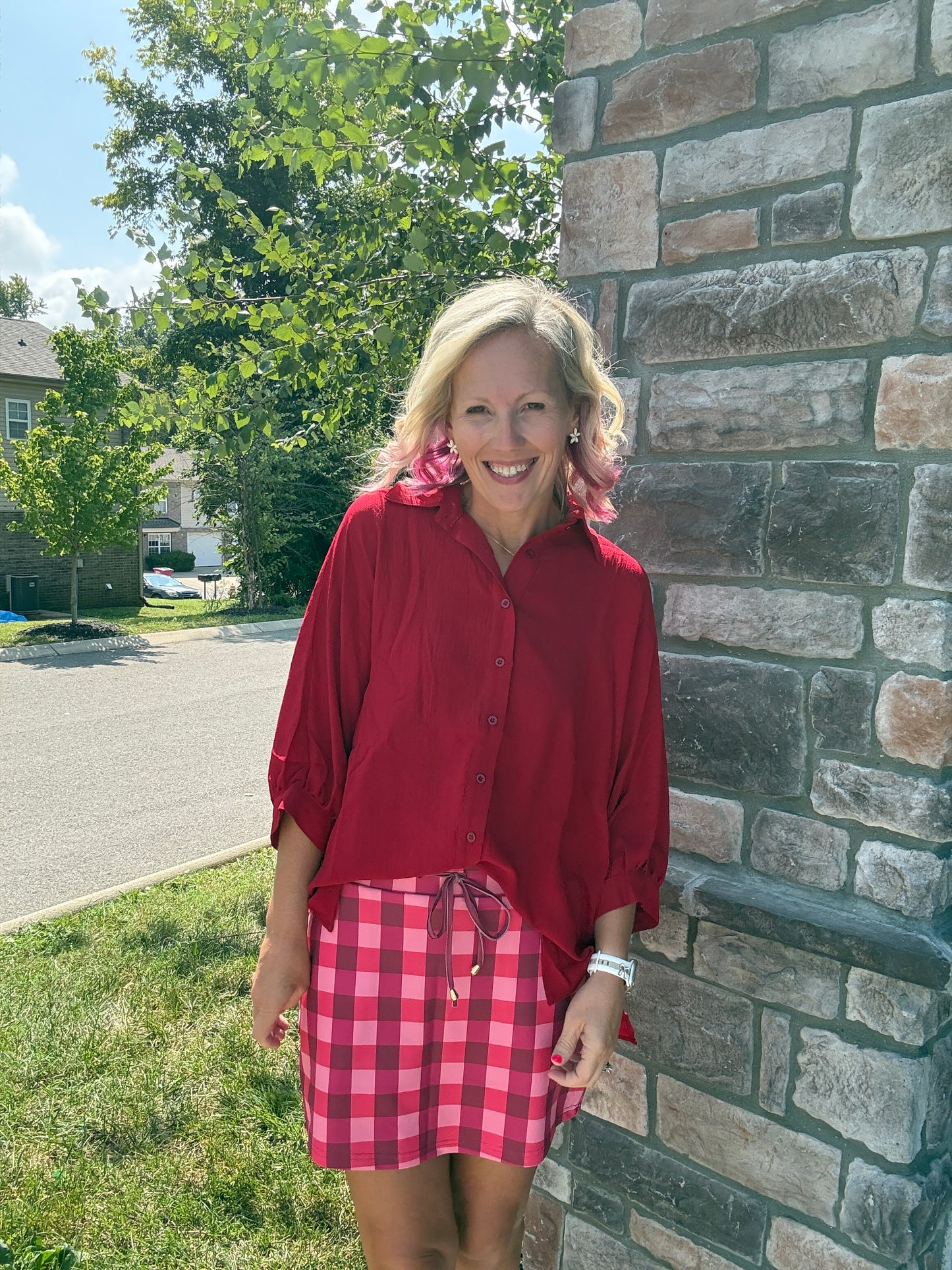 Sutton Button Up Top- Burgundy