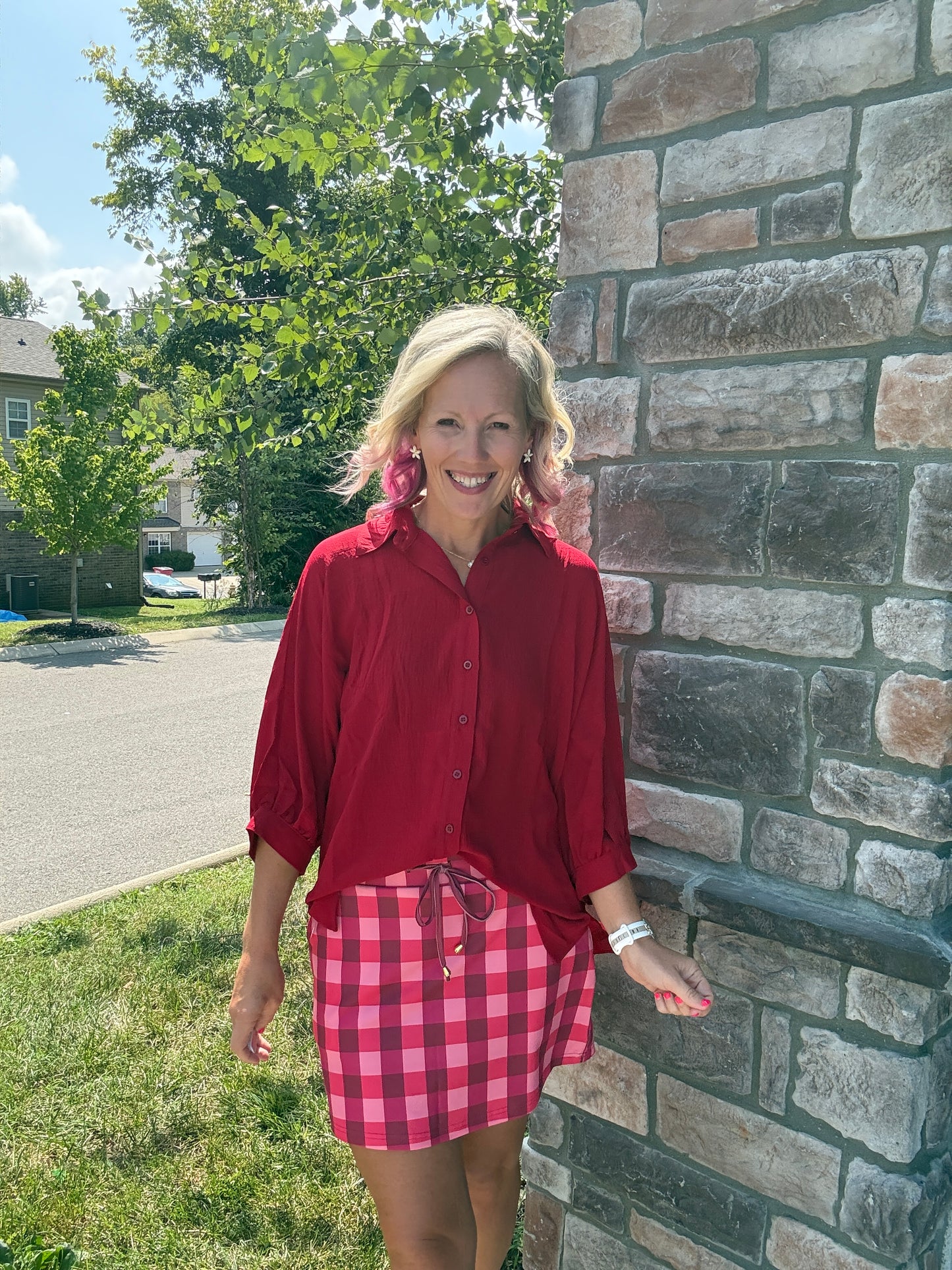 Sutton Button Up Top- Burgundy