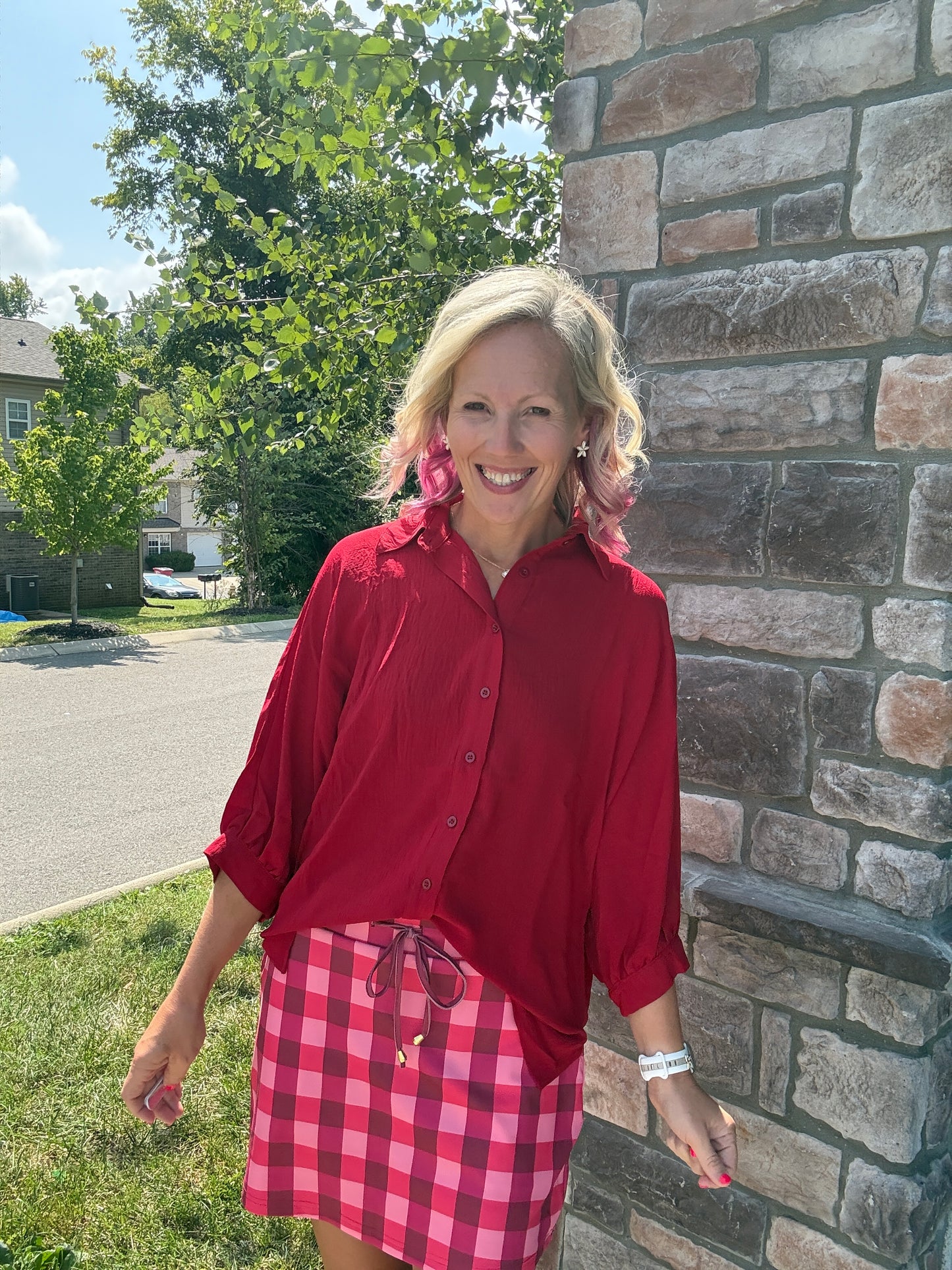 Sutton Button Up Top- Burgundy