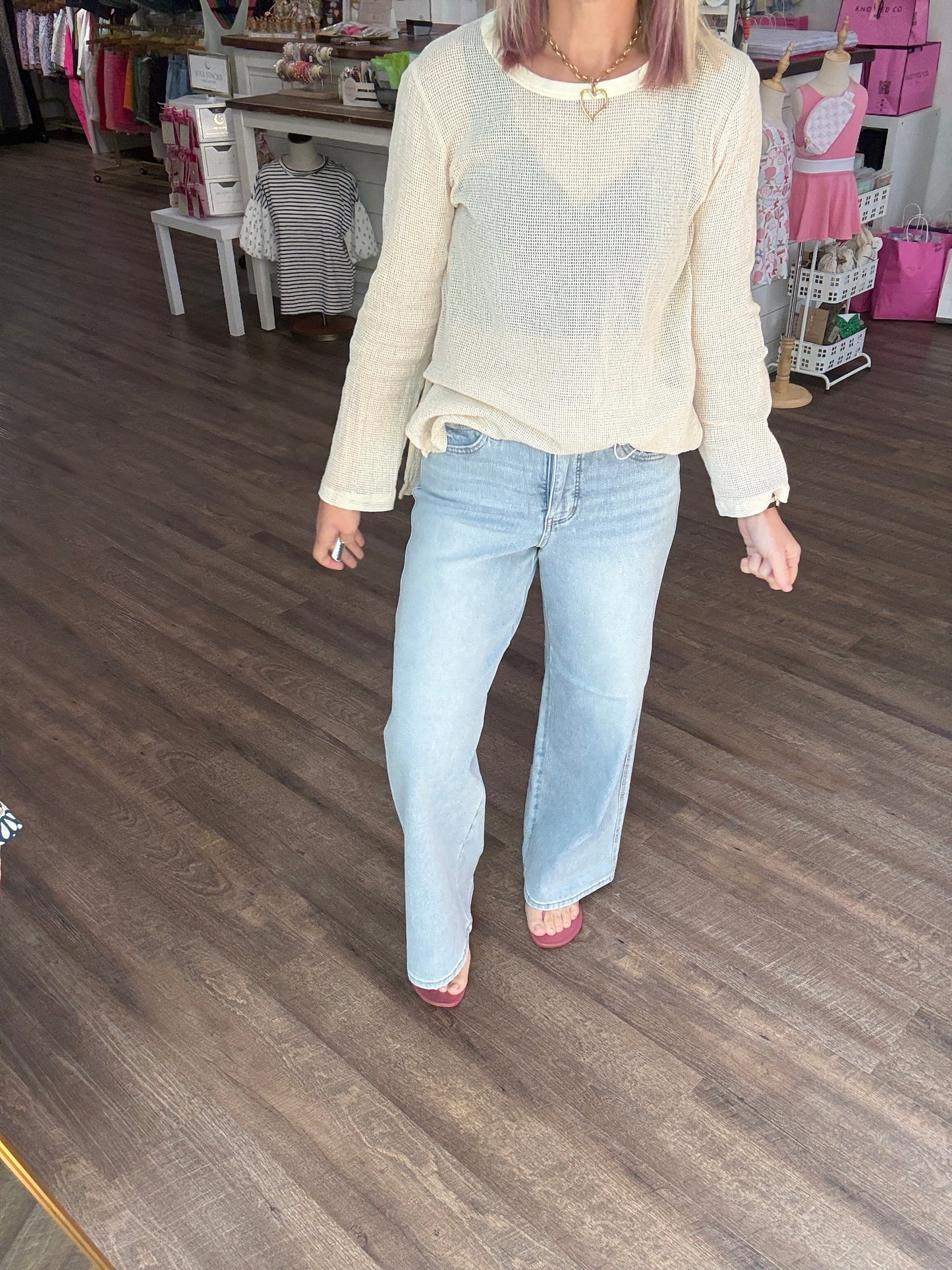 Pink Patch Wide Leg Denim