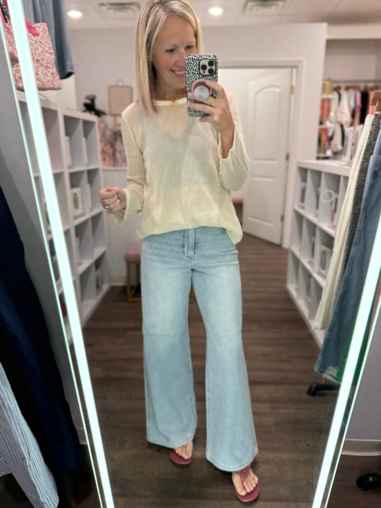 Pink Patch Wide Leg Denim