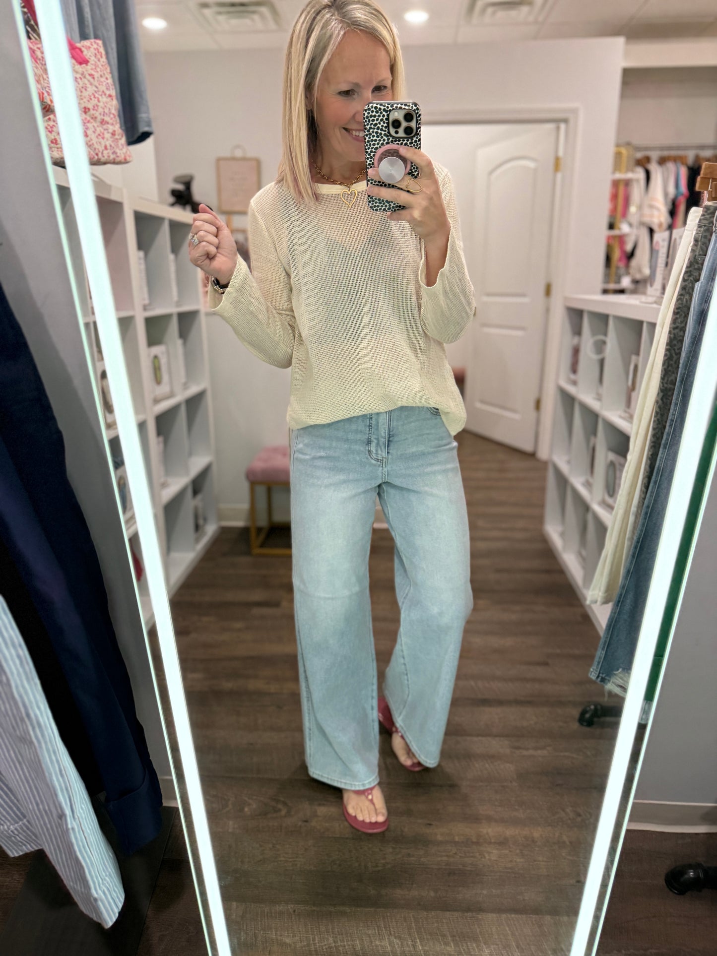 Pink Patch Wide Leg Denim