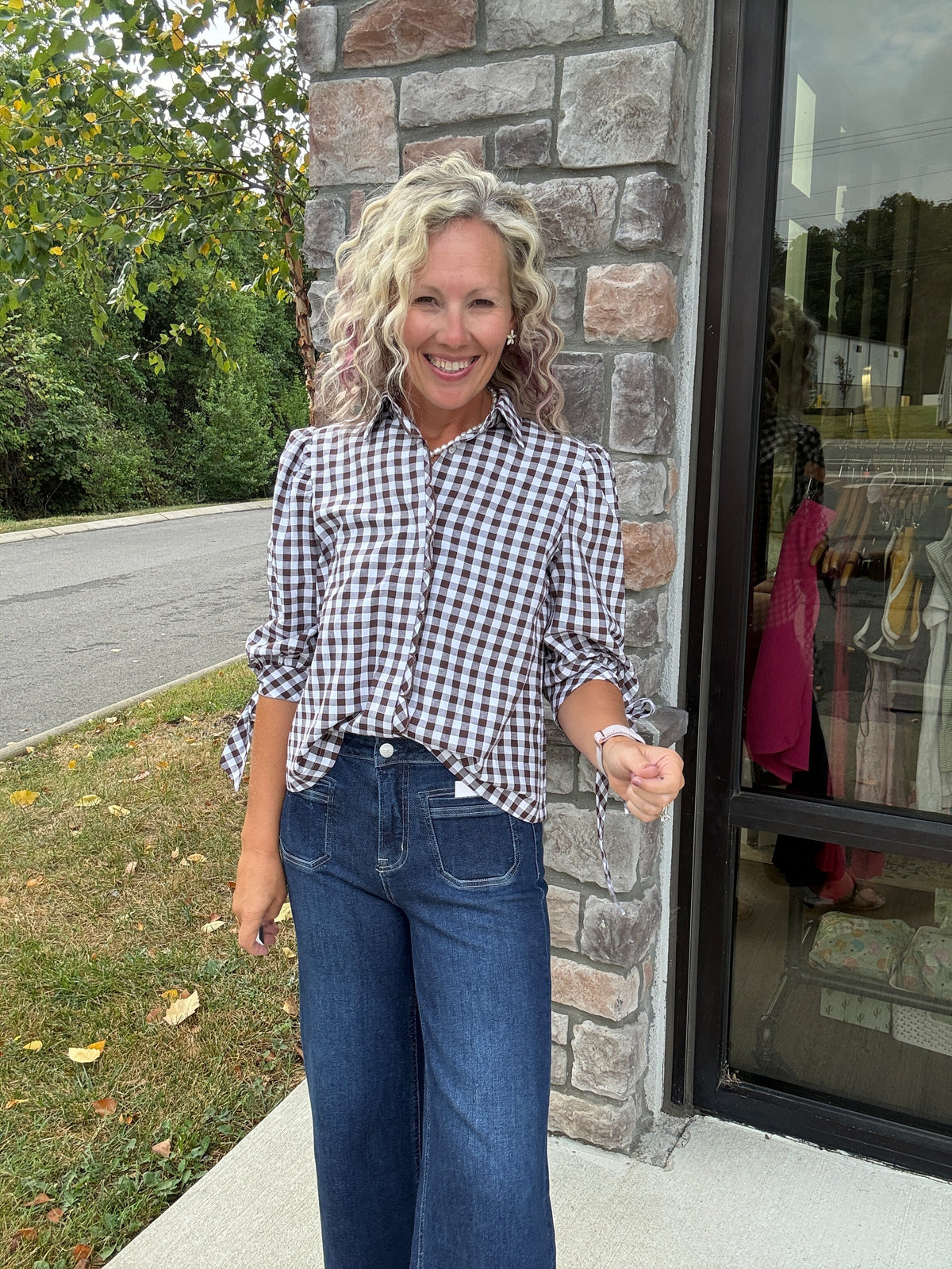 Falling For Gingham Top