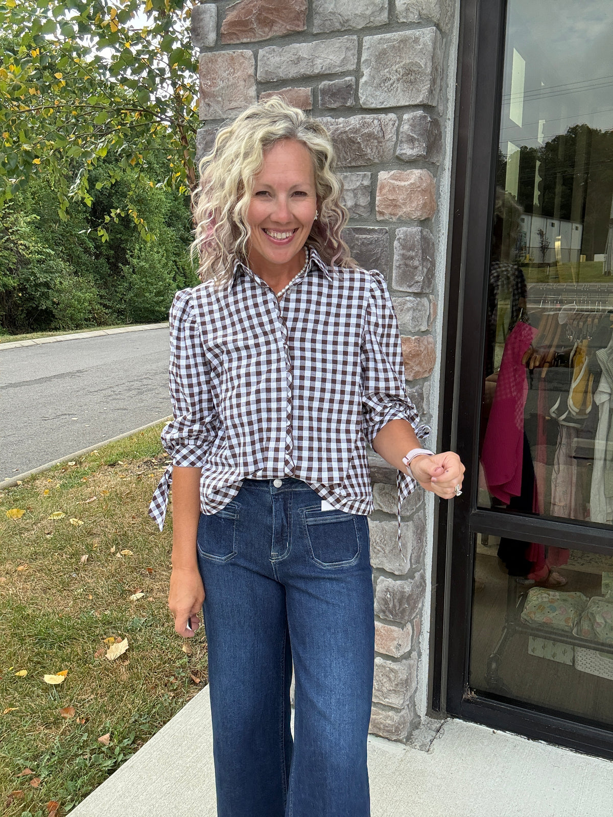 Falling For Gingham Top