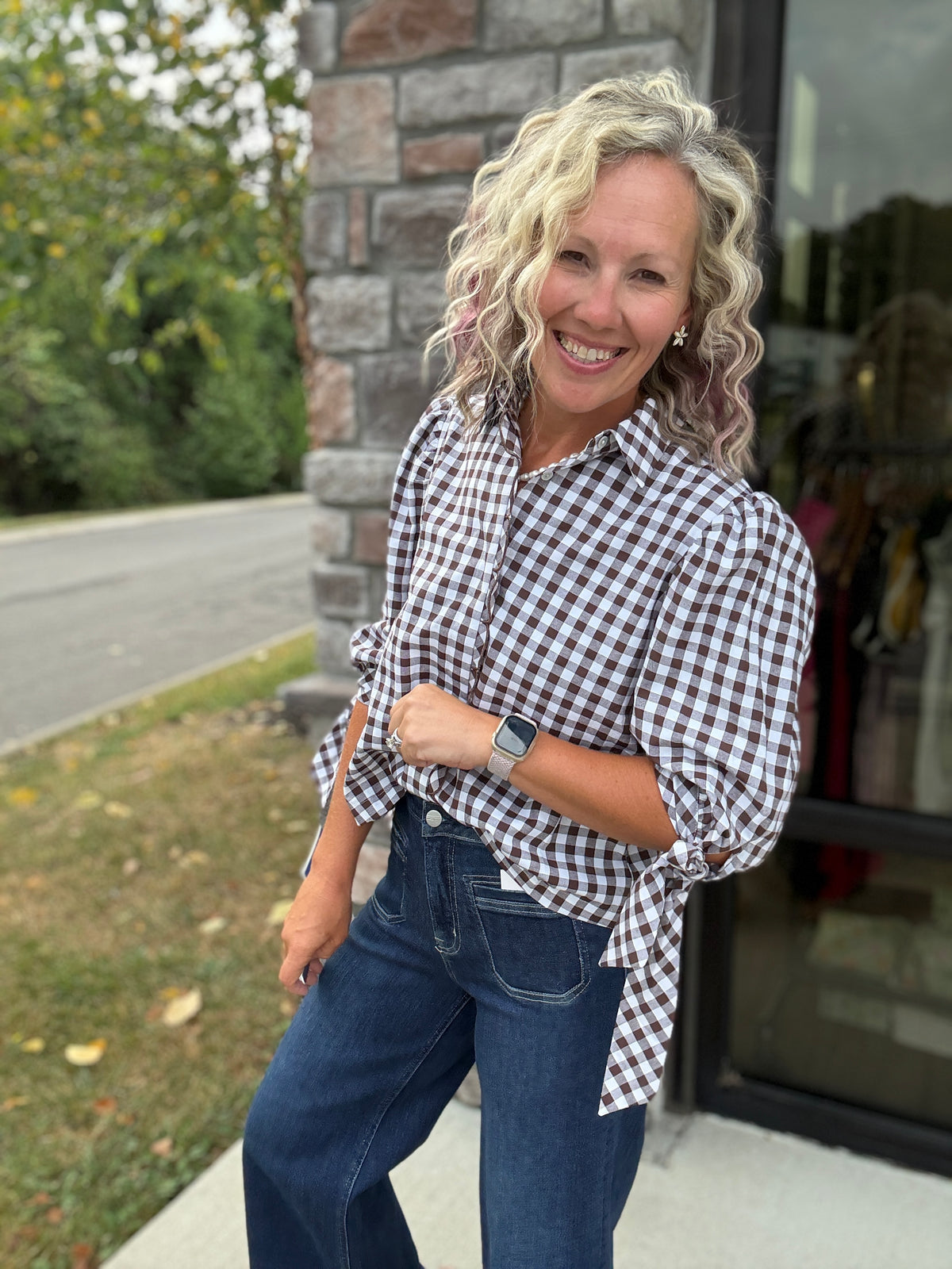 Falling For Gingham Top