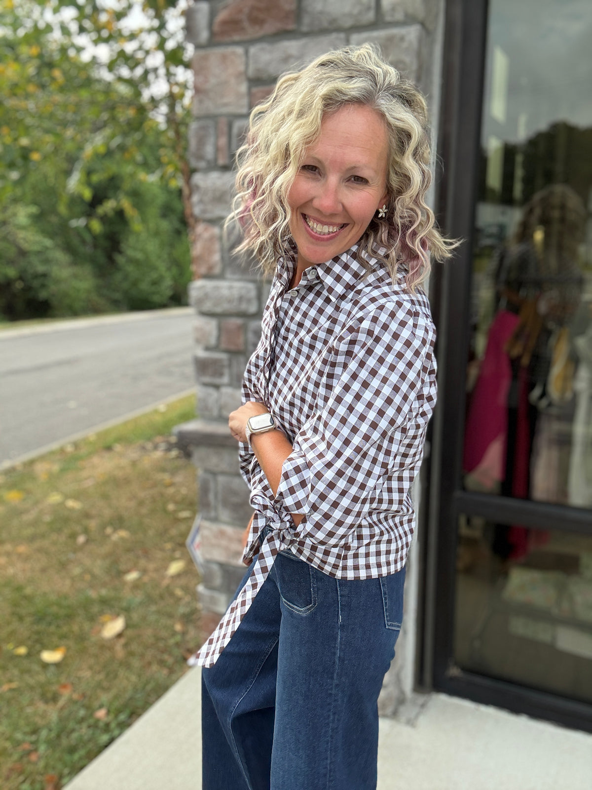 Falling For Gingham Top