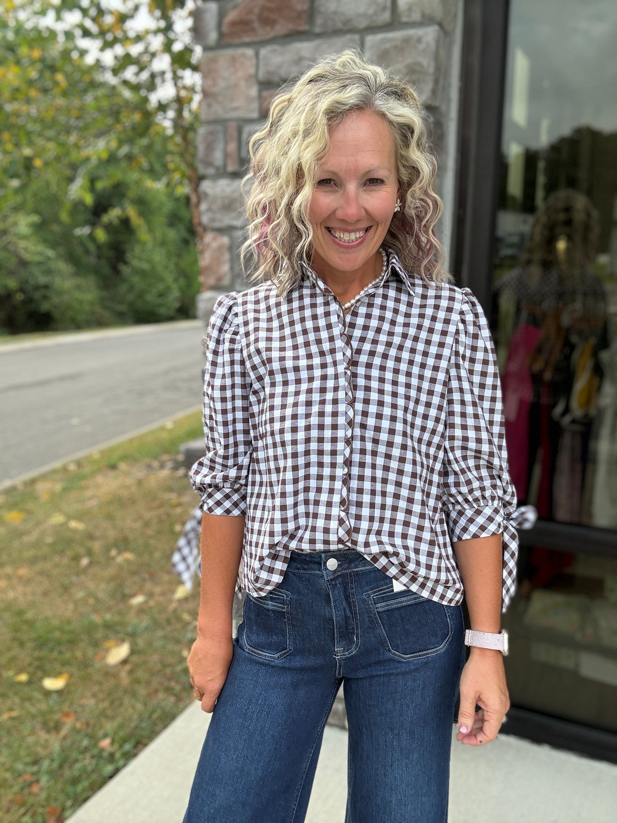 Falling For Gingham Top