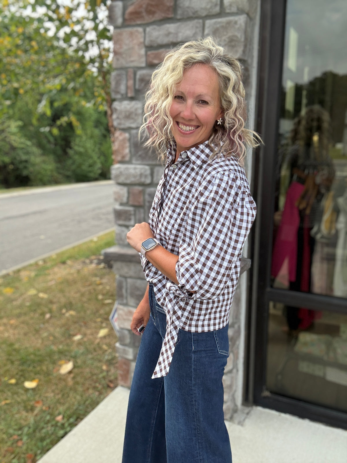 Falling For Gingham Top