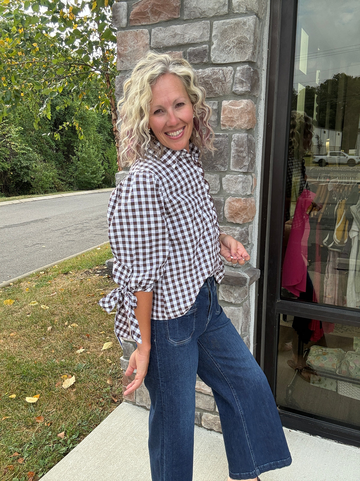 Falling For Gingham Top