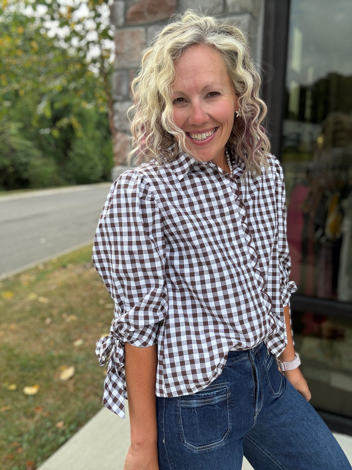 Falling For Gingham Top