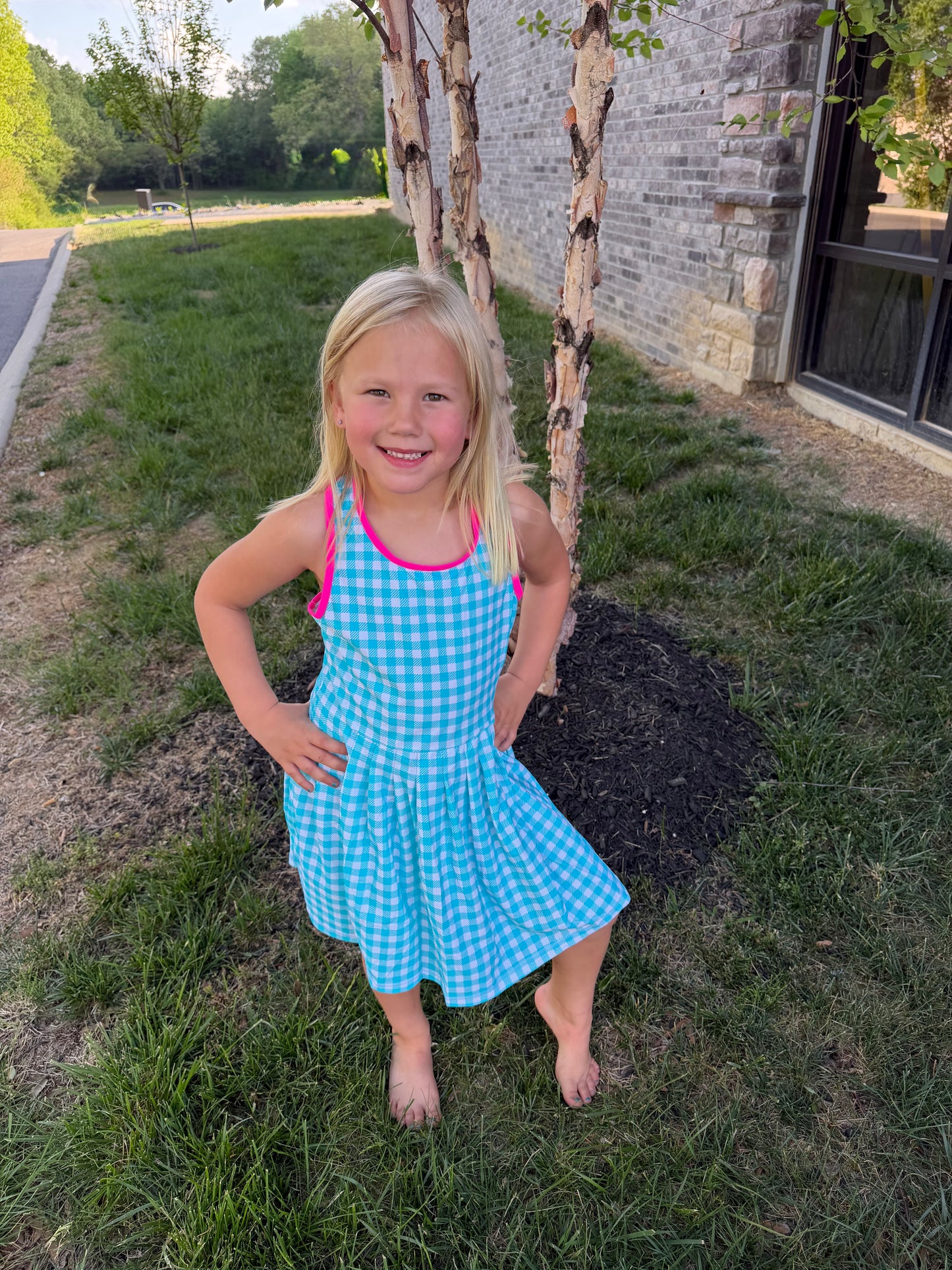 Aqua Gingham Dress