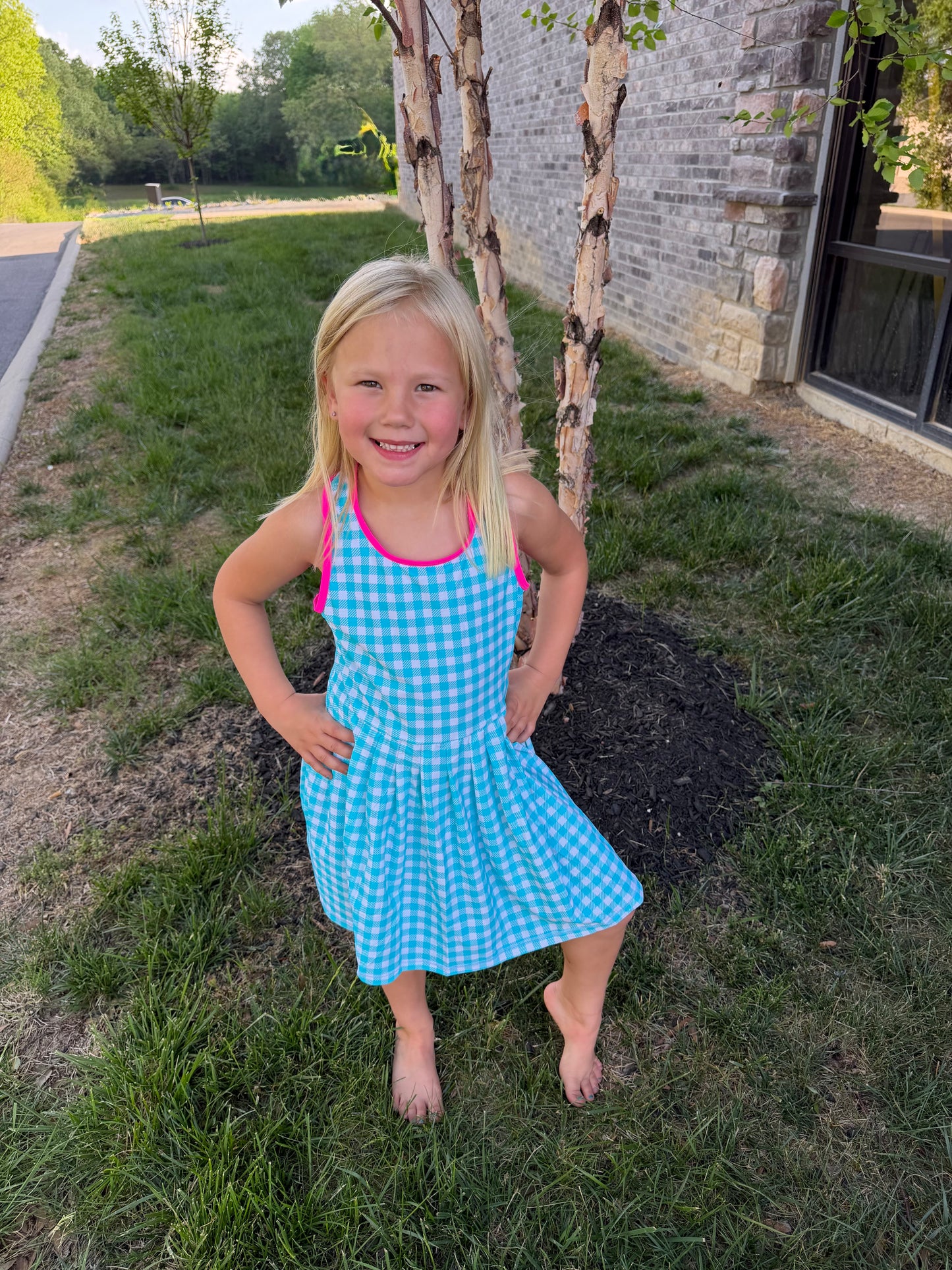 Aqua Gingham Dress